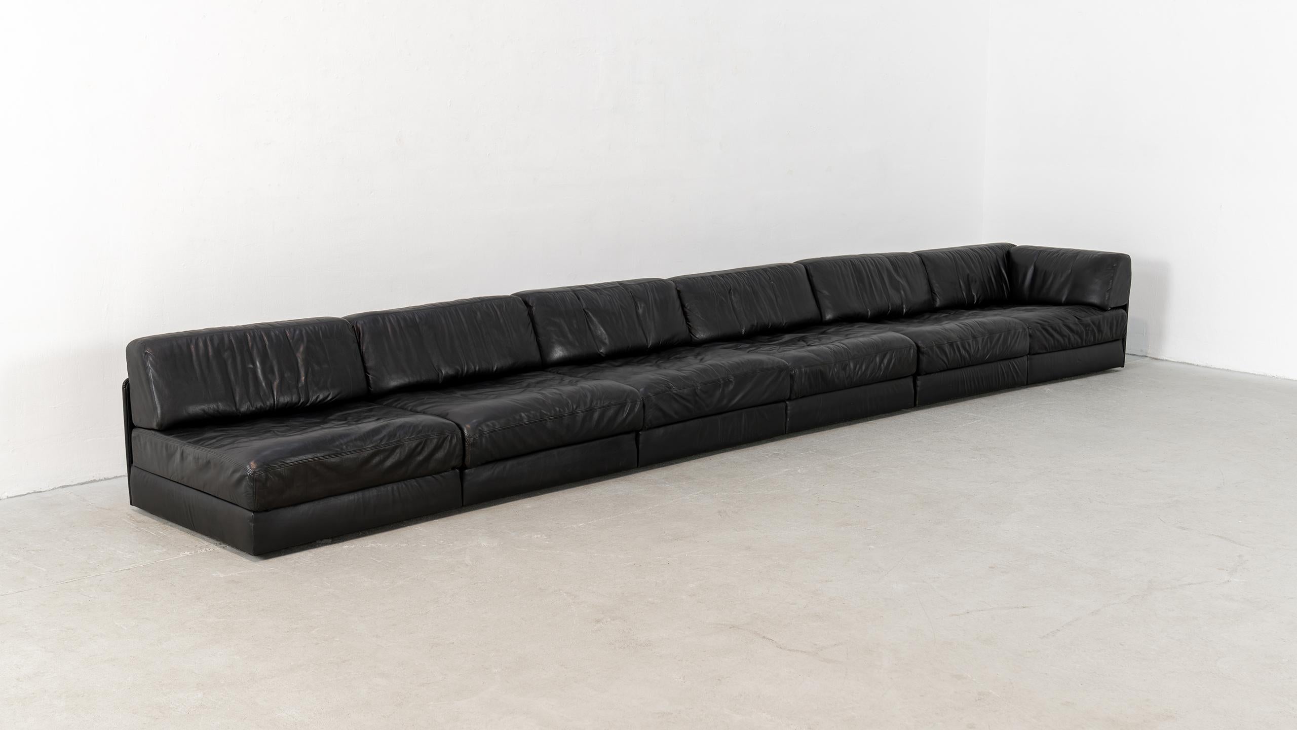 De Sede DS 76 Sofá paisaje y sofá cama de cuero negro 1972 Mid Century Modern 7