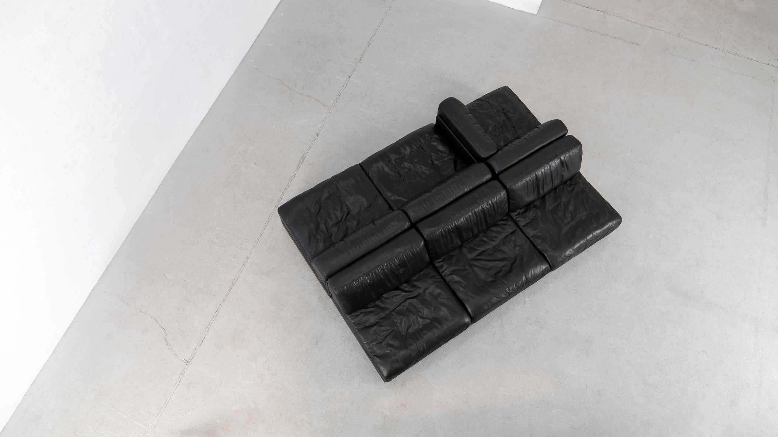De Sede DS 76 Sofá paisaje y sofá cama de cuero negro 1972 Mid Century Modern 9