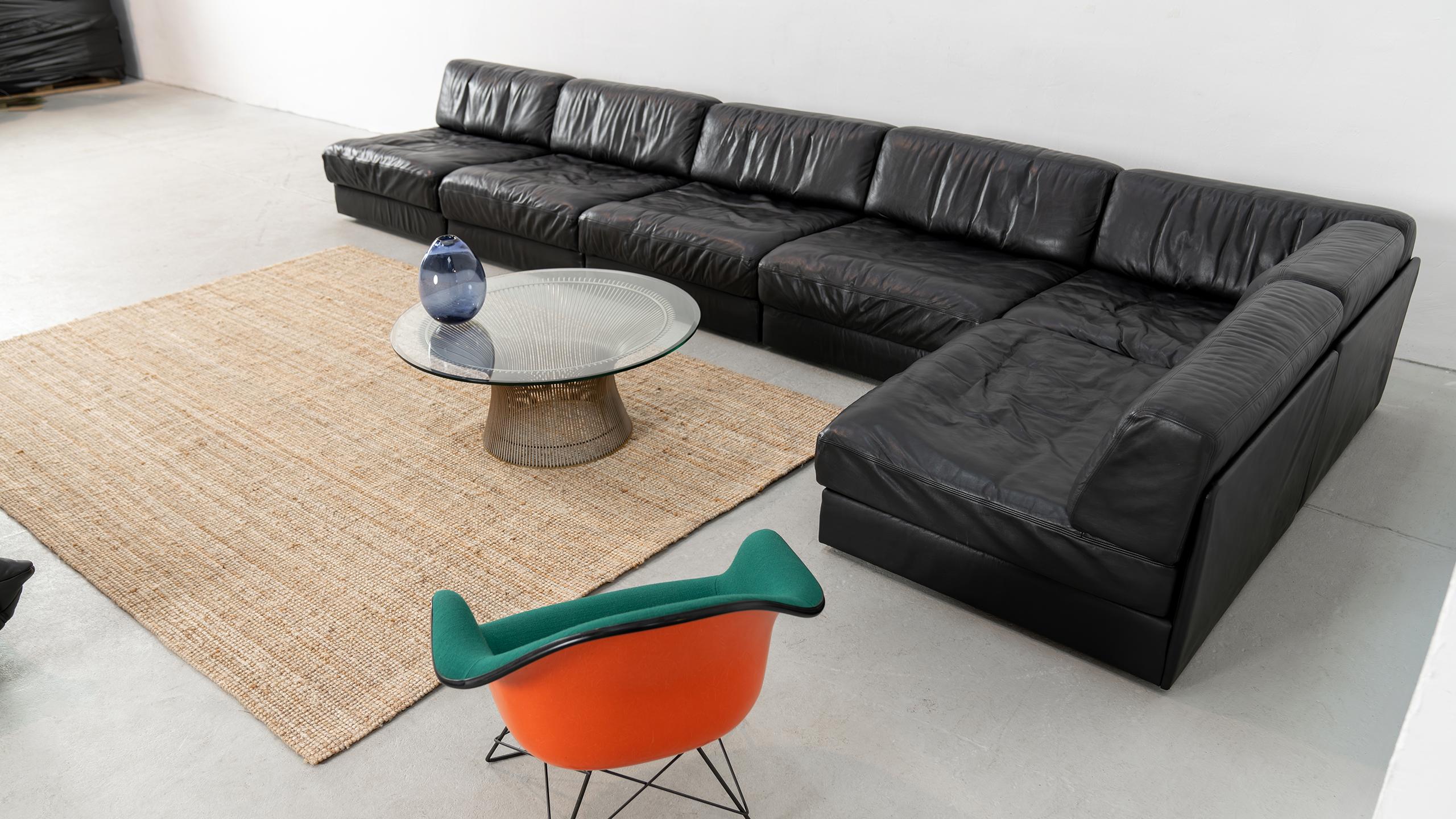 De Sede DS 76 Sofá paisaje y sofá cama de cuero negro 1972 Mid Century Modern Suizo