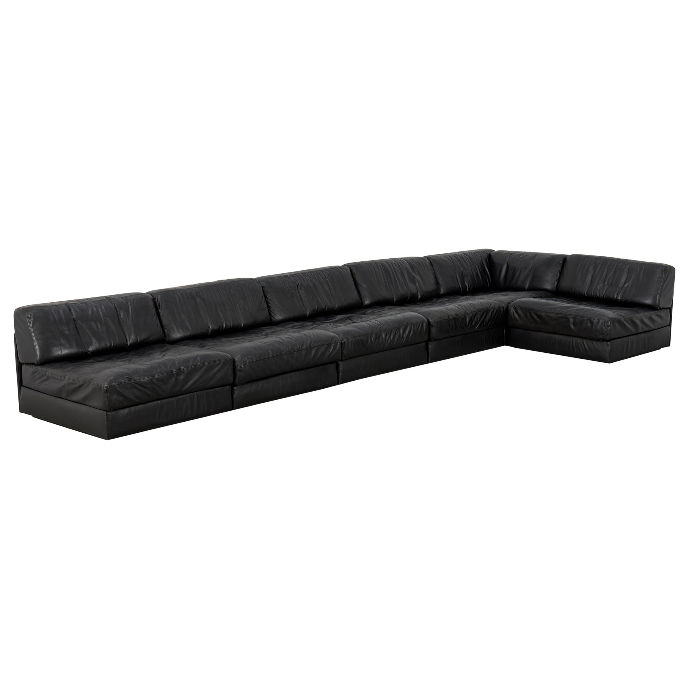 De Sede DS 76 Sofá paisaje y sofá cama de cuero negro 1972 Mid Century Modern