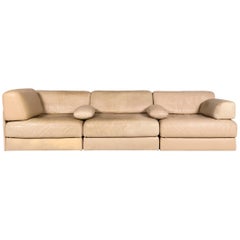 De Sede DS 76 Leather Sofa Beige Four-Seat Sofa Bed Function Couch