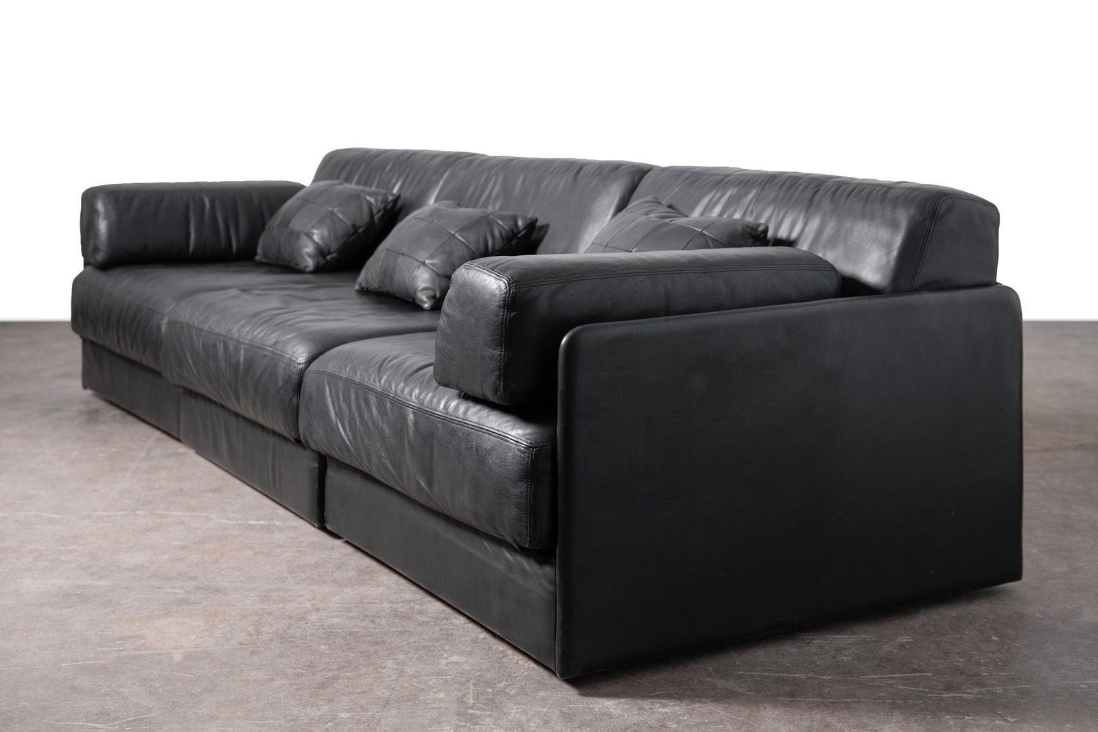 De Sede DS-76 Sofá seccional modular de cuero negro Años 70 Moderno de mediados de siglo