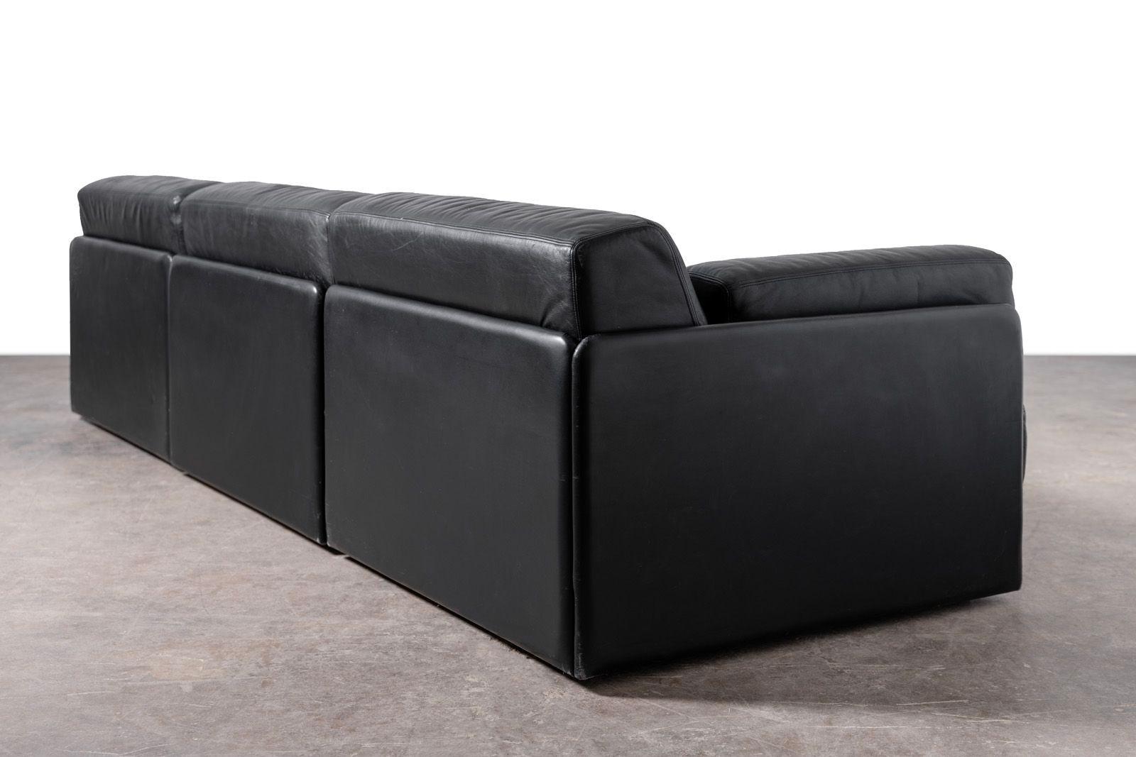 De Sede DS-76 Sofá seccional modular de cuero negro Años 70 Cuero