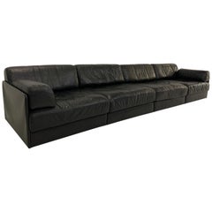 De Sede DS-76 Vintage Leather Lounge 4-Seat Modular Sofa Daybed in Black, 1970s