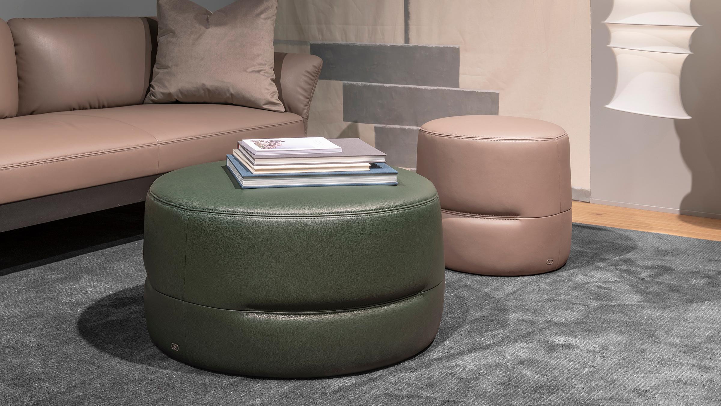 Modern De Sede DS-760 Small Ottoman in Taupe Upholstery by Geckeler Michels For Sale