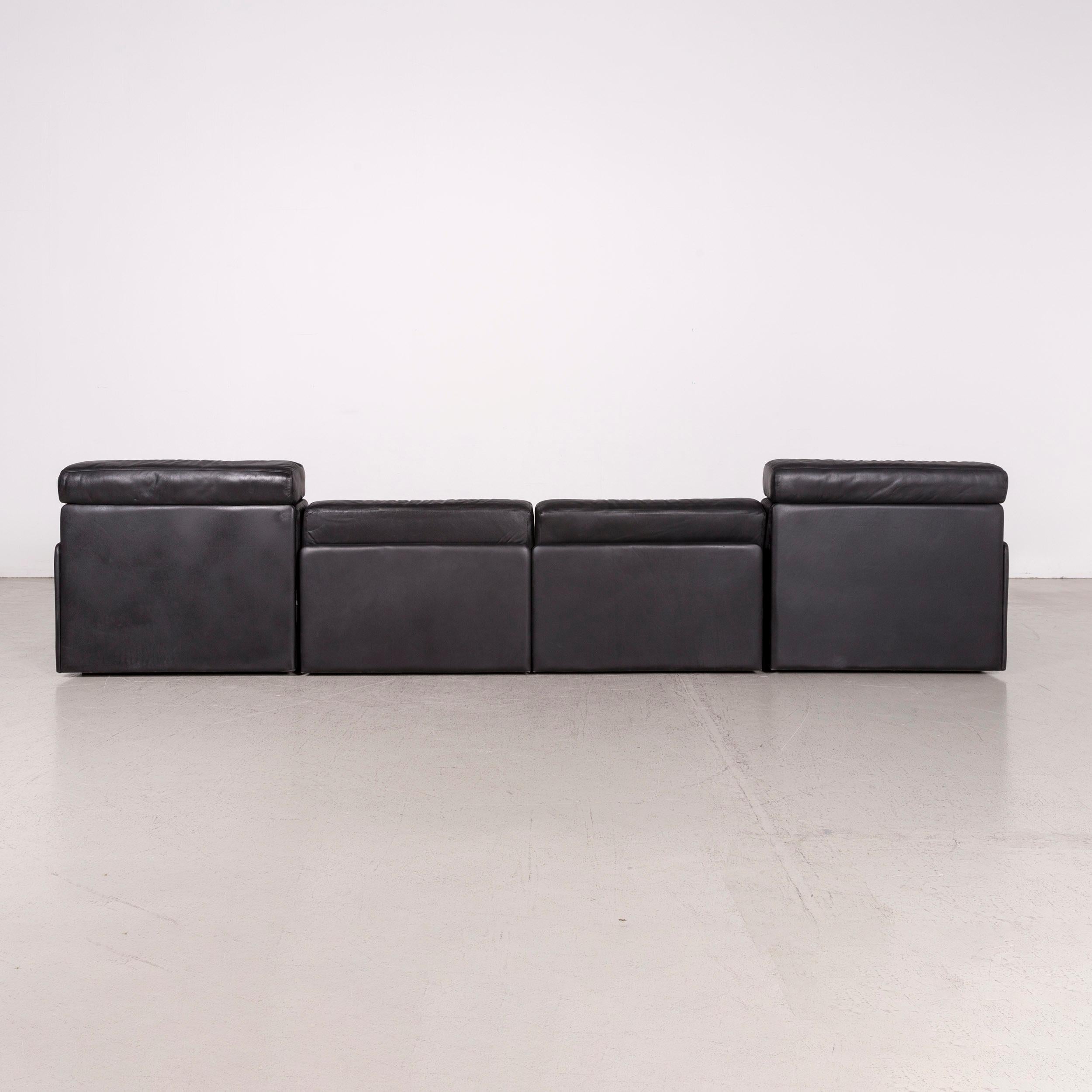 De Sede ds 77 Designer Leather Sofa Black Four-Seat Genuine Leather For Sale 5