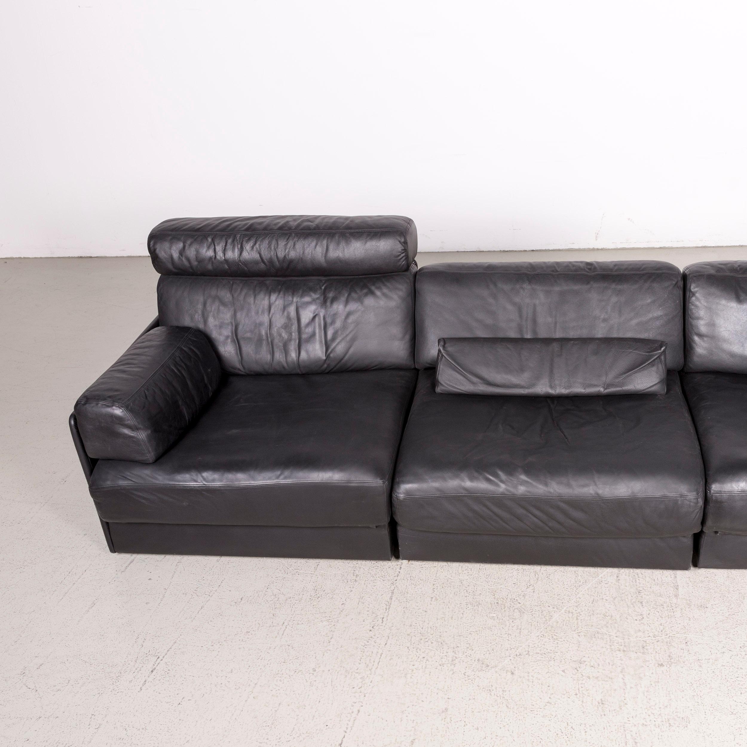 De Sede ds 77 Designer Leather Sofa Black Four-Seat Genuine Leather In Good Condition For Sale In Cologne, DE