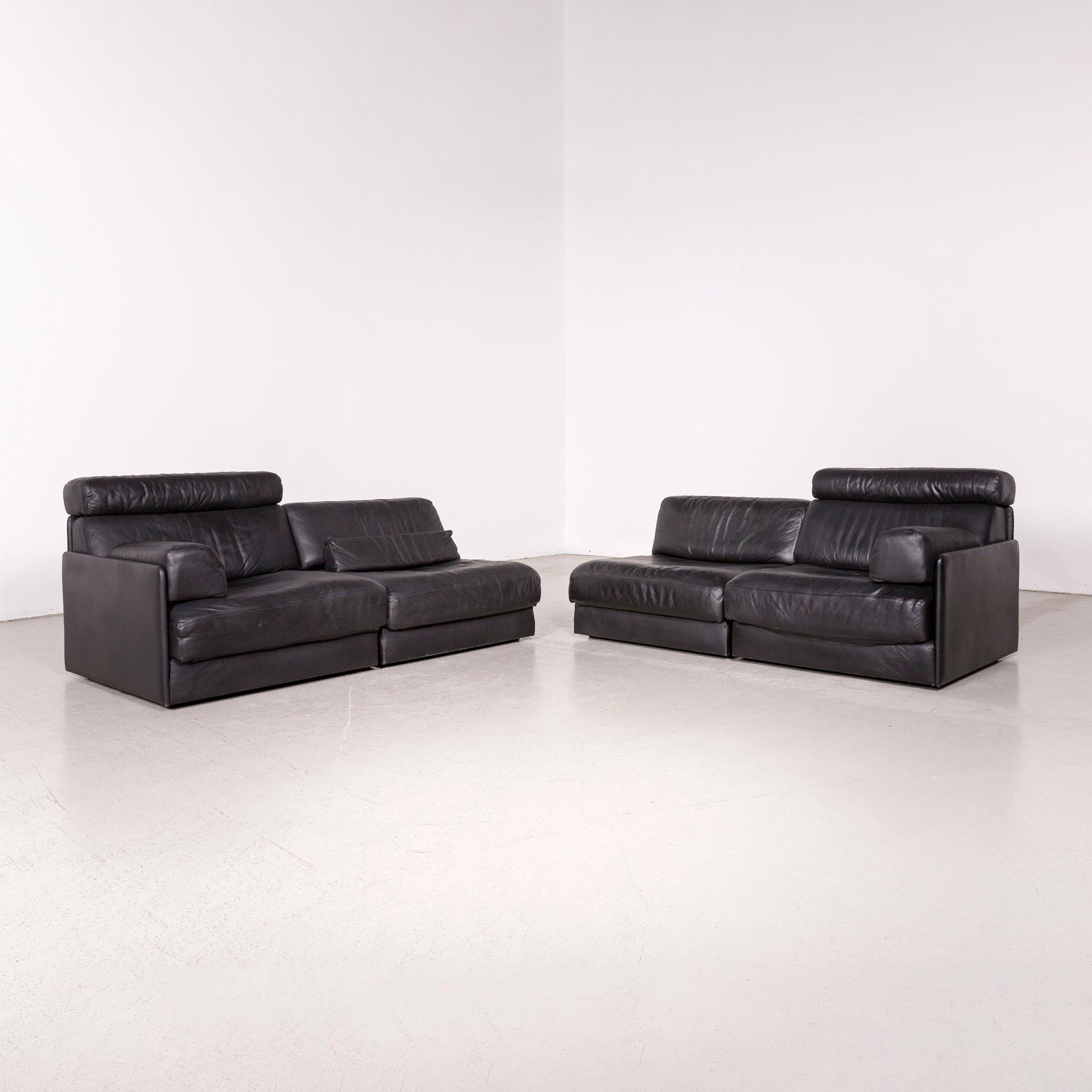 Contemporary De Sede ds 77 Designer Leather Sofa Black Four-Seat Genuine Leather For Sale