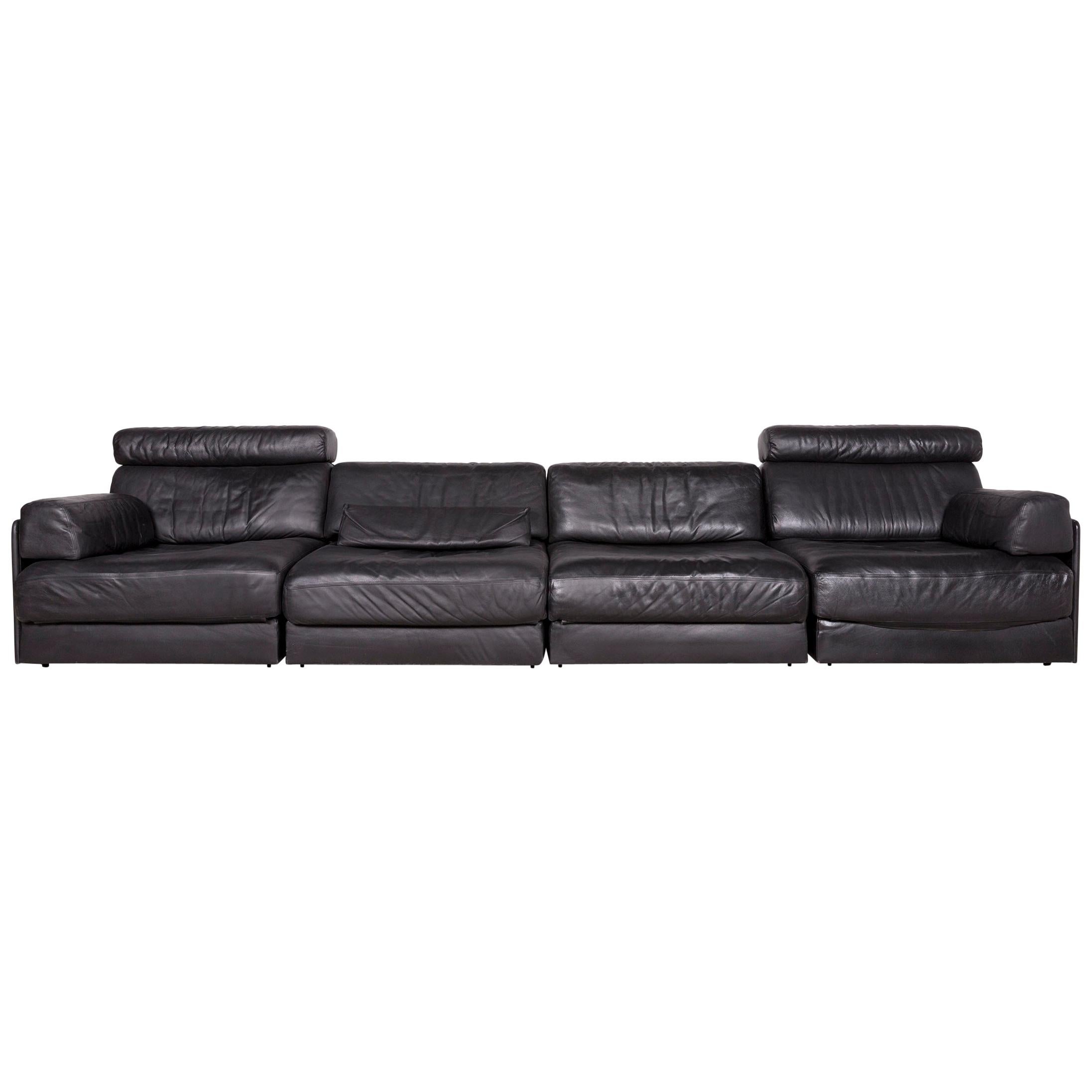 De Sede ds 77 Designer Leather Sofa Black Four-Seat Genuine Leather For Sale