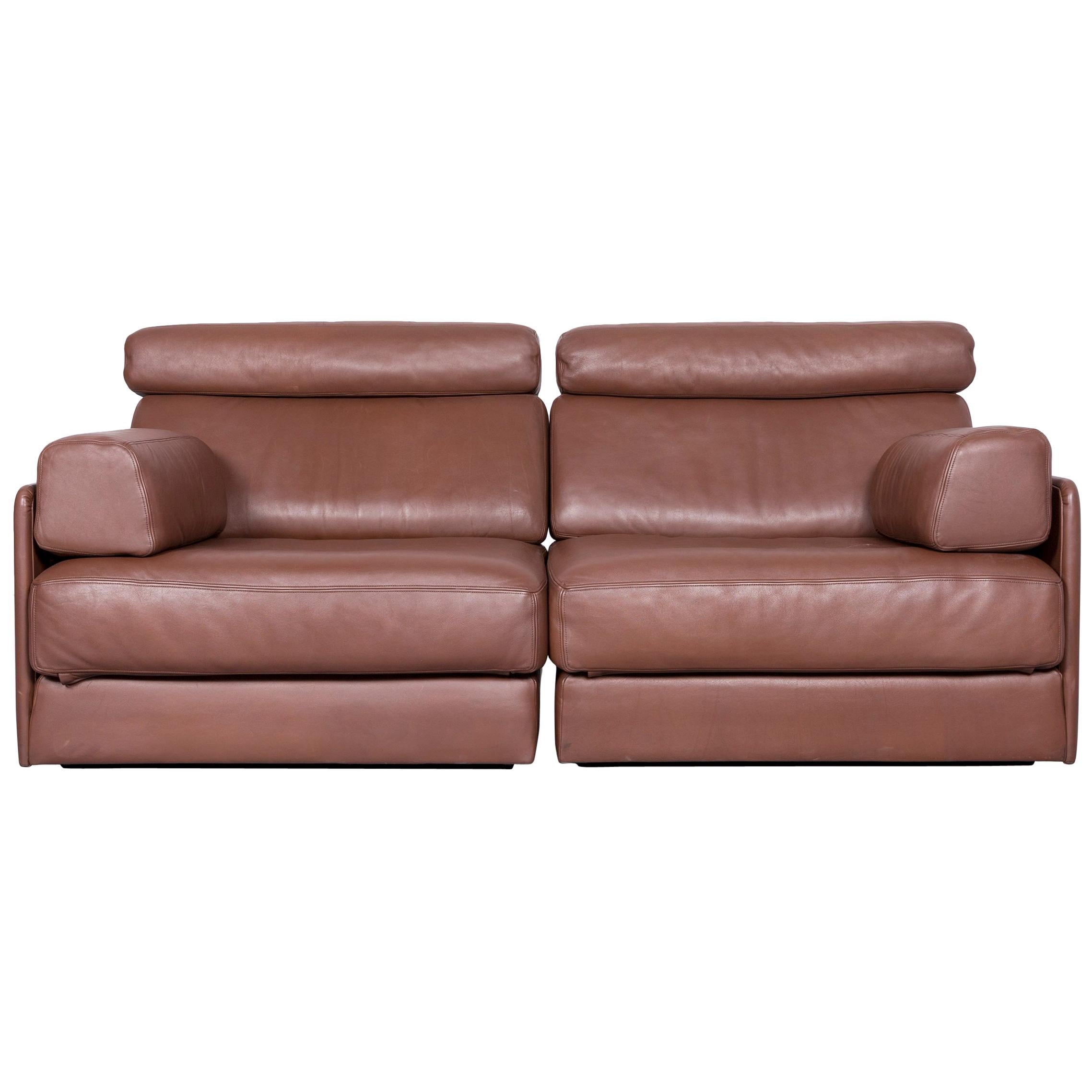 De Sede Ds 77 Designer Leather Sofa Brown Two-Seat Couch For Sale