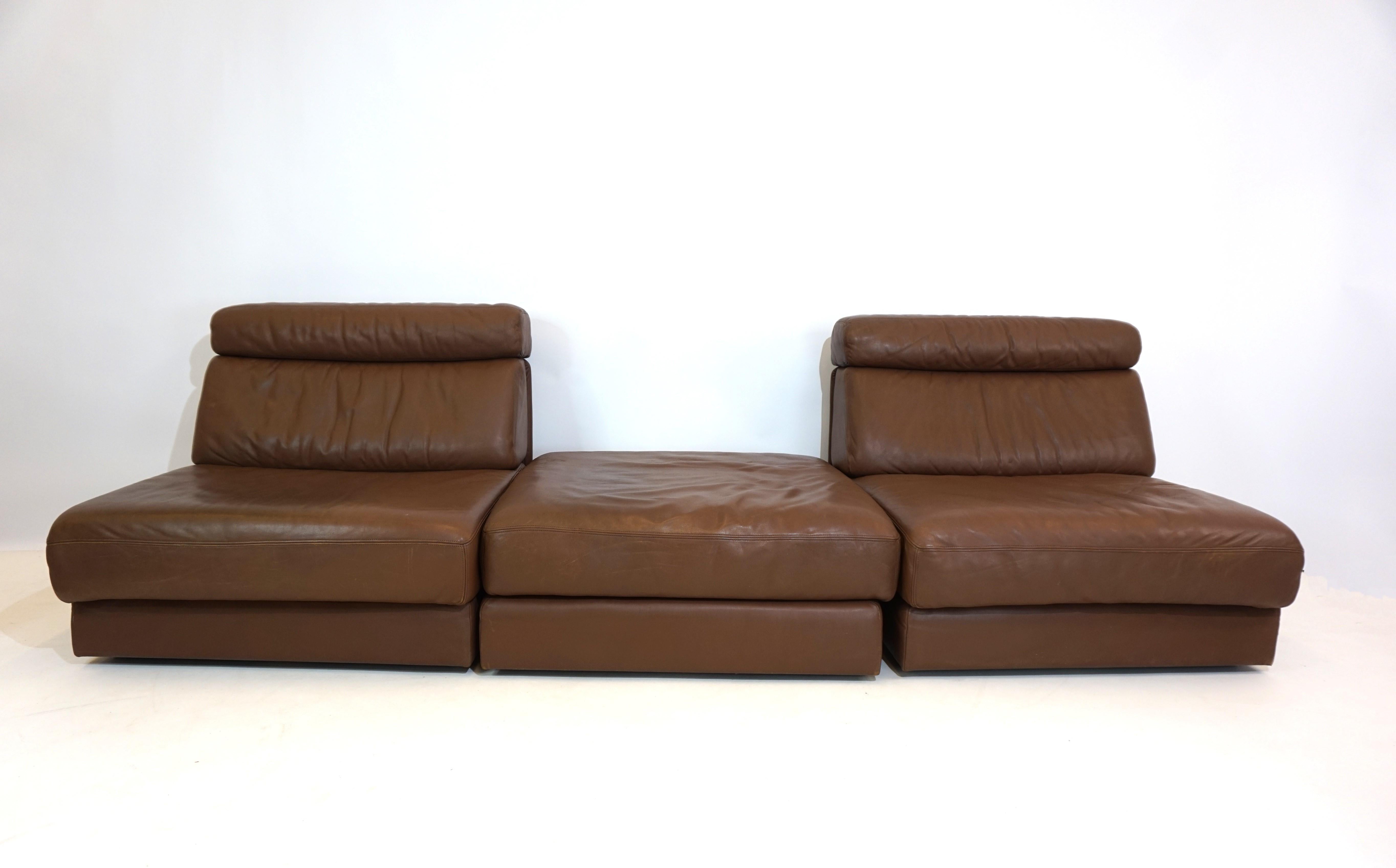 Mid-Century Modern De Sede DS 77 leather modular sofa with ottoman