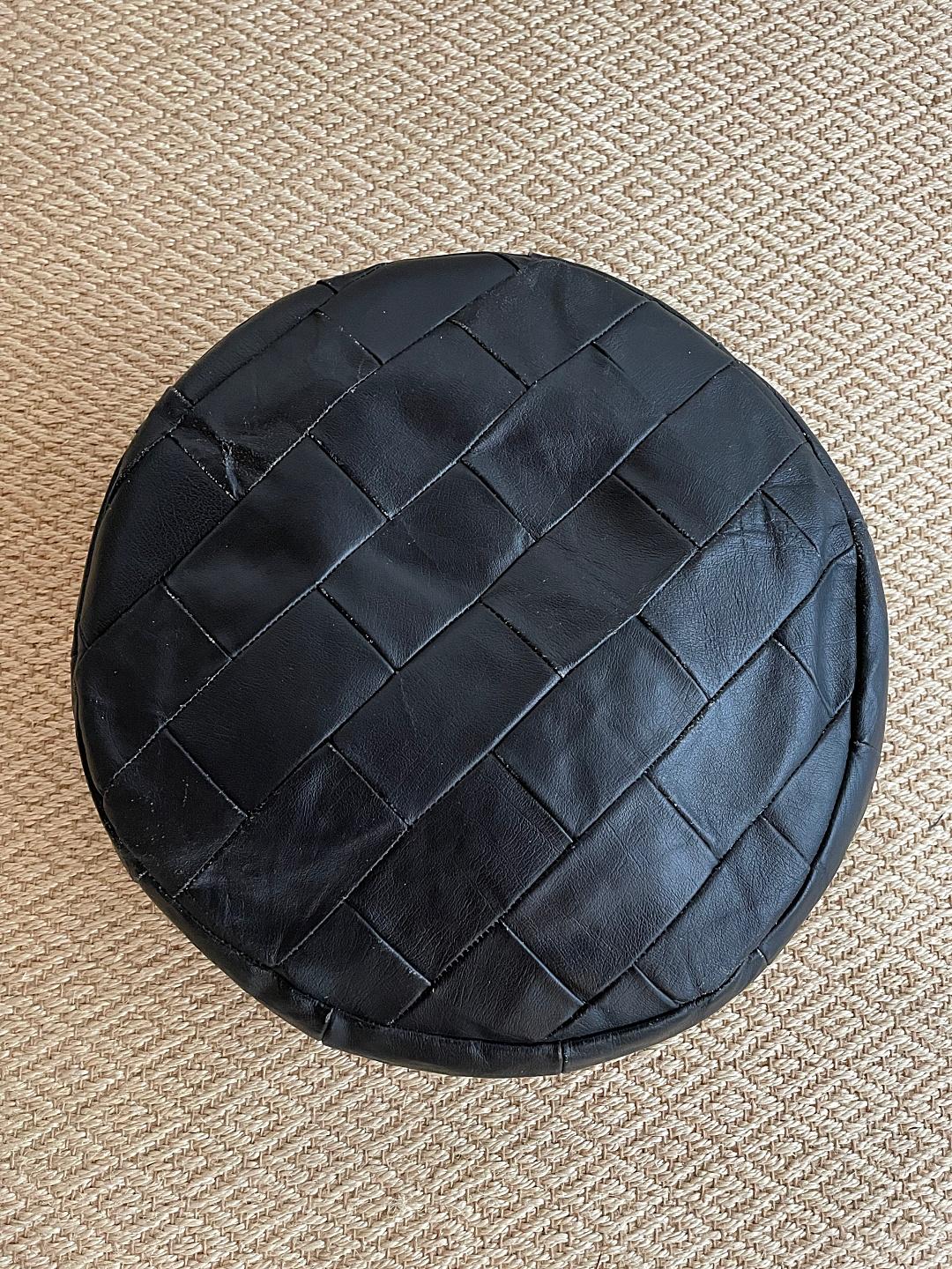 Swiss De Sede DS-80 Black Patchwork Leather Pouf, Ottoman, DeSede Switzerland