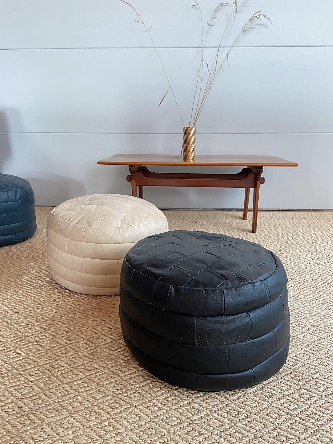 Hand-Crafted De Sede DS-80 Black Patchwork Leather Pouf, Ottoman, DeSede Switzerland