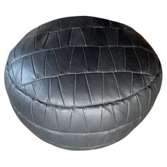 De Sede DS-80 Black Patchwork Leather Pouf, Ottoman, Stool, DeSede Switzerland