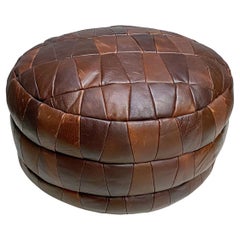 De Sede DS-80 Brown Patchwork Leather Pouf, Ottoman, 1970s, Switzerland