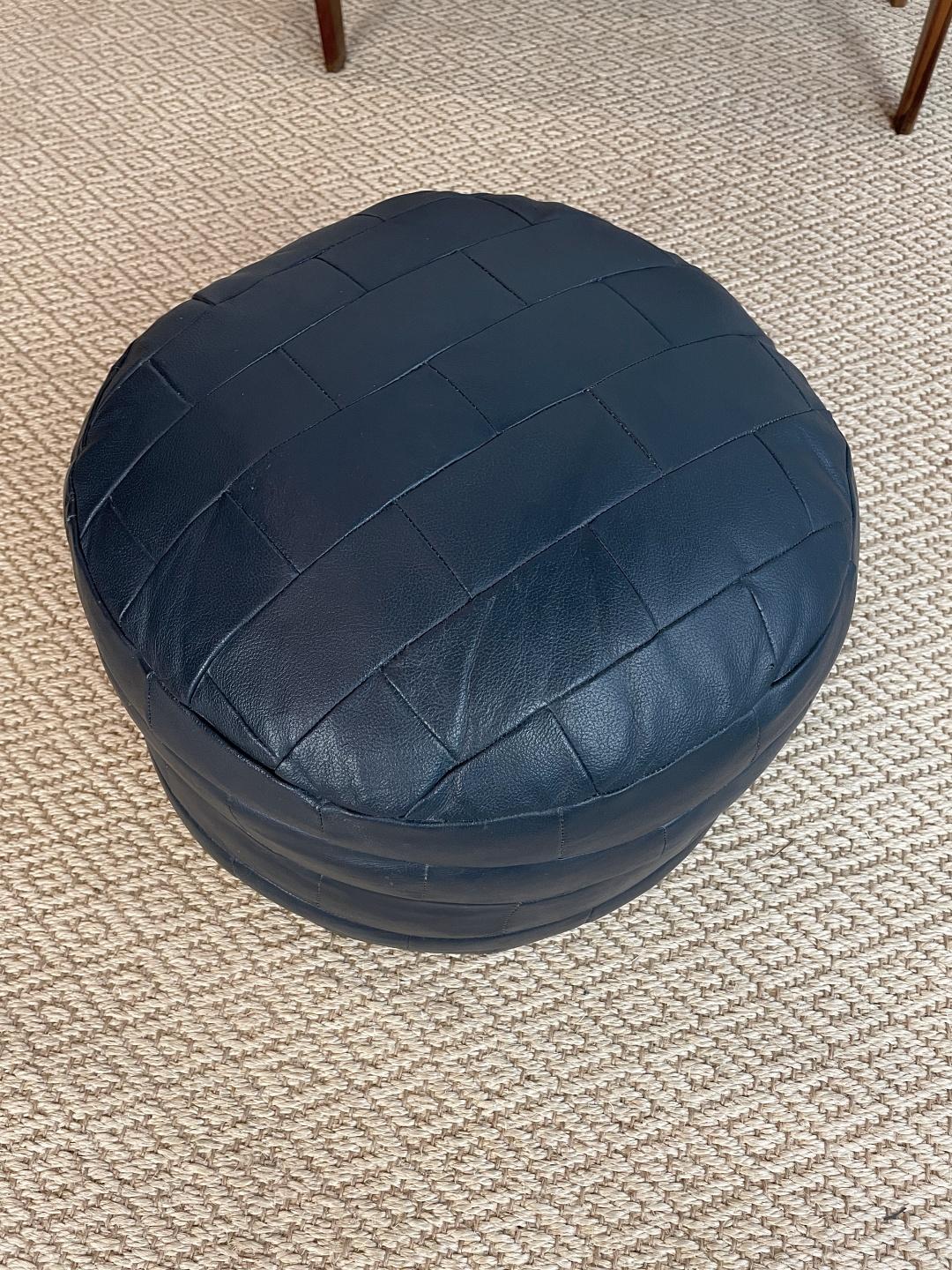 Hand-Crafted De Sede DS-80 Dark Blue Patchwork Leather Pouf, Ottoman, Switzerland DeSede