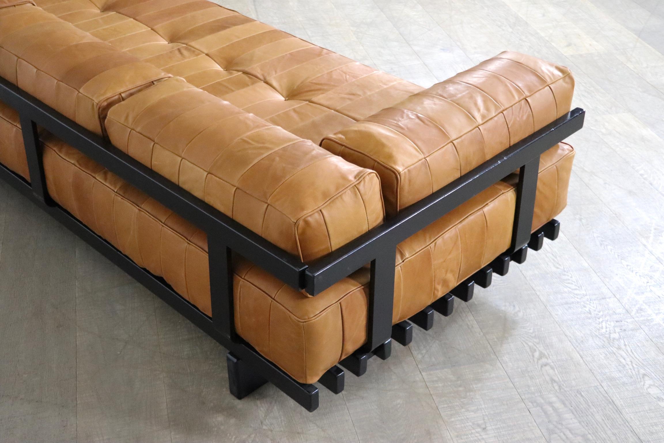 Leather De Sede DS-80 daybed in cognac patchwork leather, Switzerland 1970s
