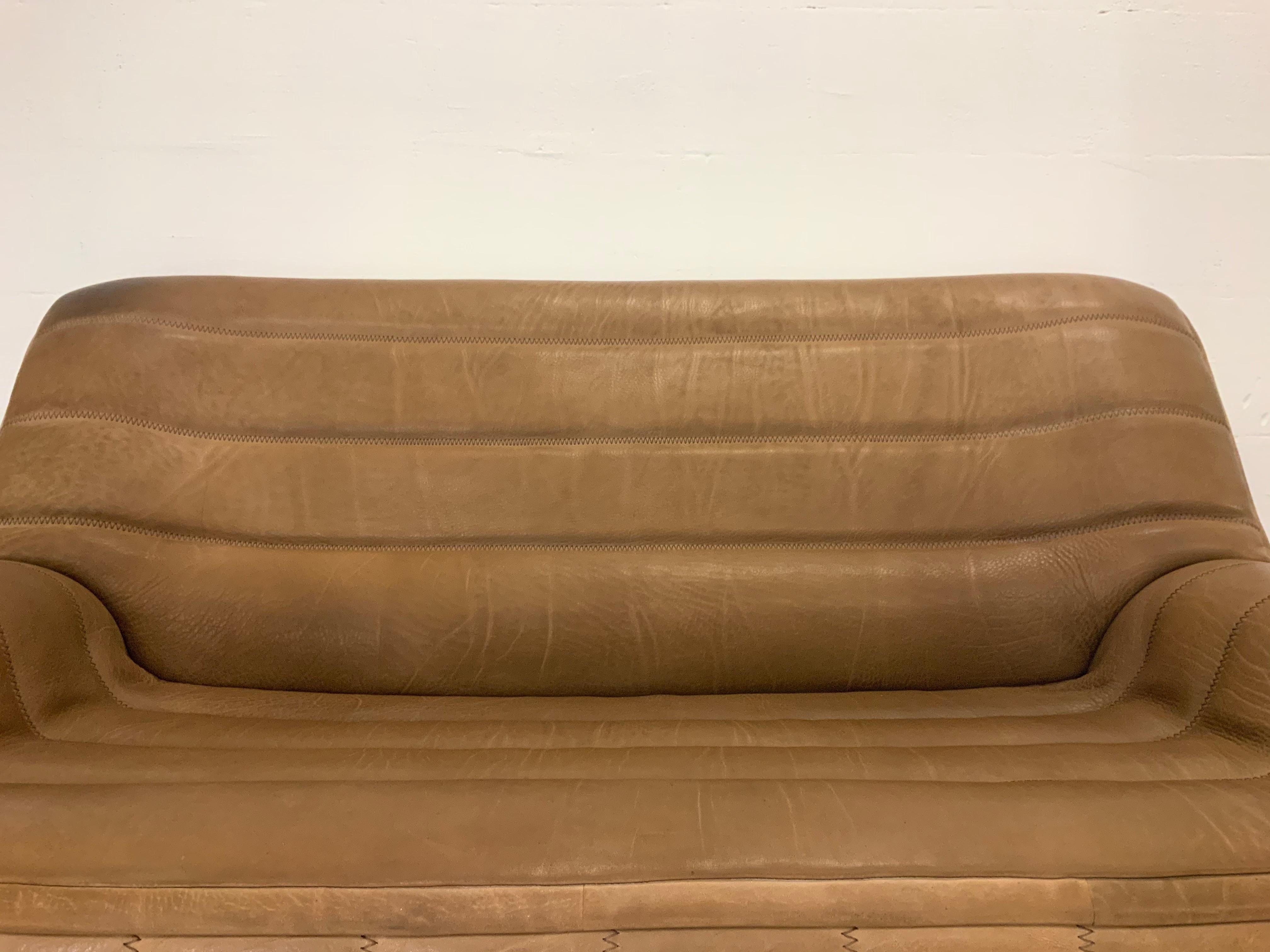 Mid-Century Modern De Sede DS-84 Vintage Thick Buffalo Neck 2-Seat Leather Loveseat Sofa, 1970s