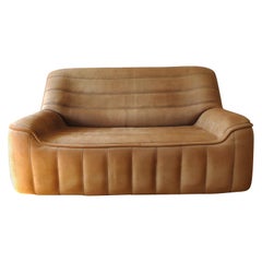De Sede DS-84 Vintage Thick Buffalo Neck Leather 2-Seat Loveseat Sofa, 1970s