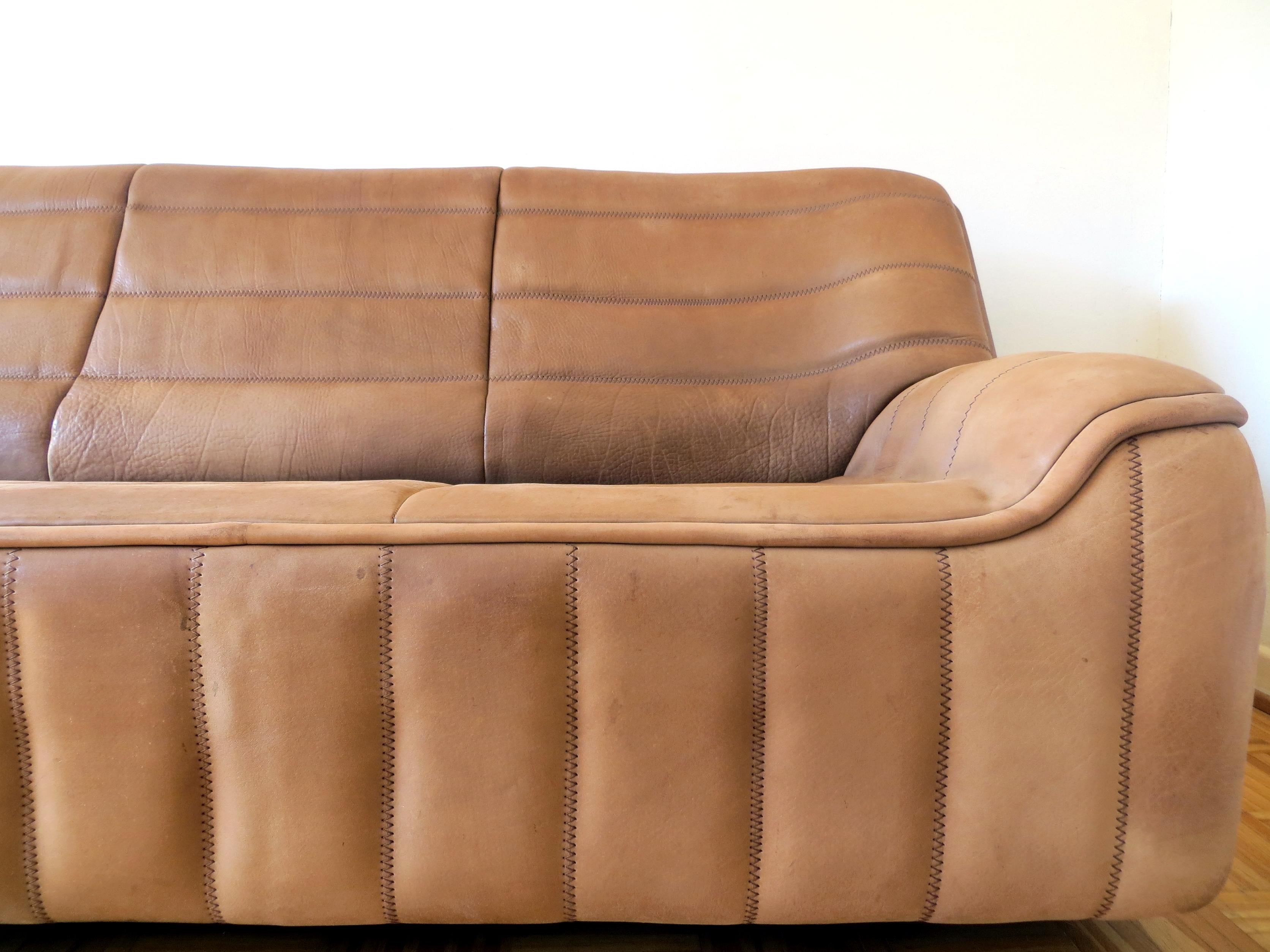 De Sede DS-84 Vintage Thick Buffalo Neck Leather 3-Seat Sofa, 1970s 2