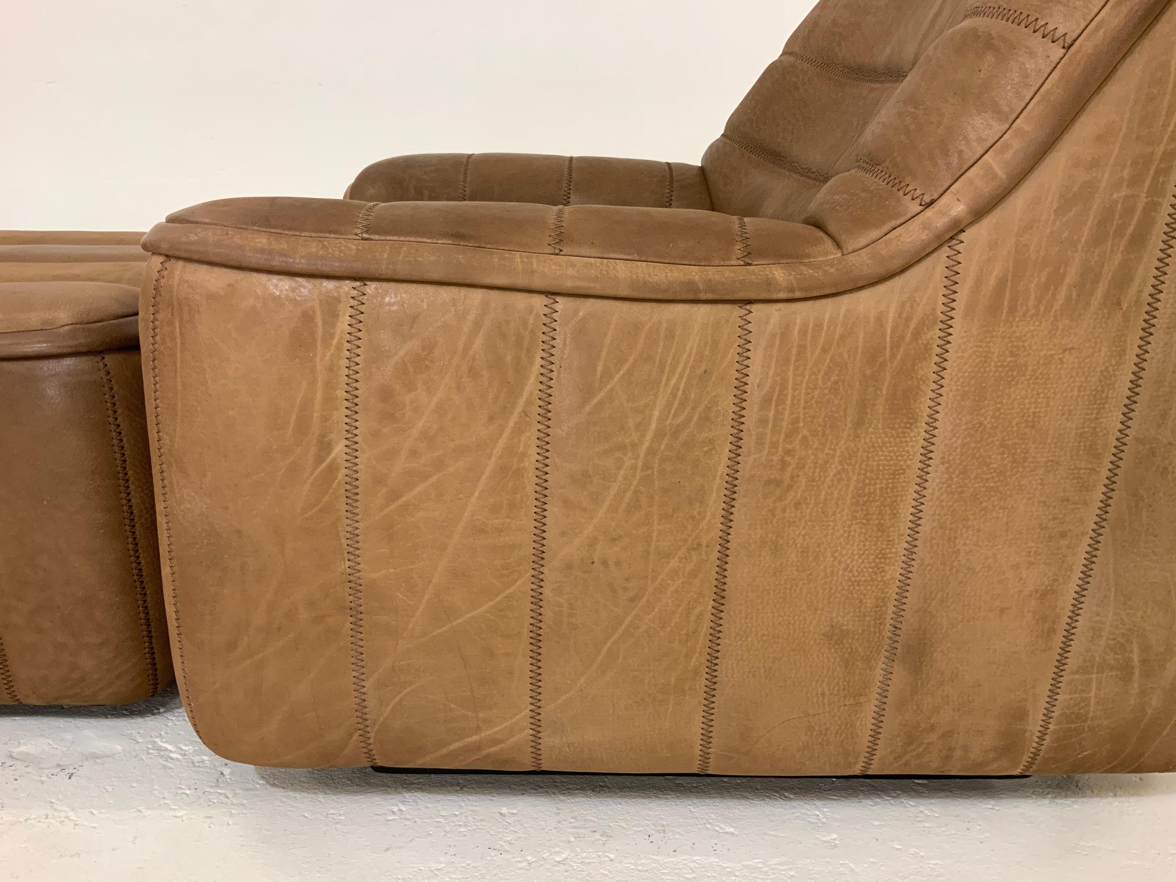 De Sede DS-84 Vintage Thick Buffalo Neck Leather Lounge Armchair & Ottoman 1970s 5