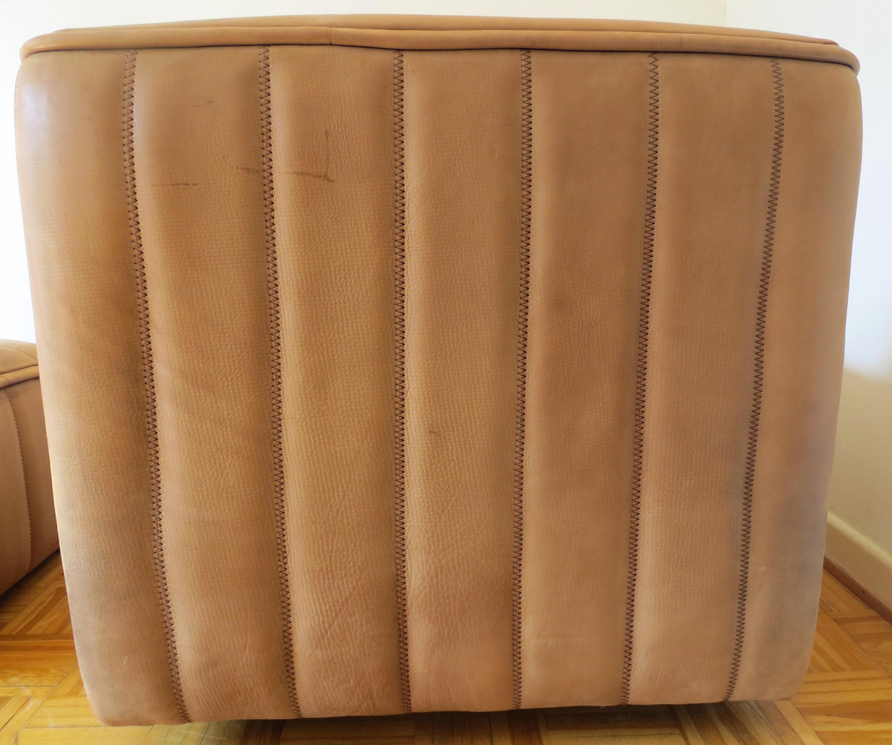 Late 20th Century De Sede DS-84 Vintage Thick Buffalo Neck Leather Lounge Armchair & Ottoman 1970s
