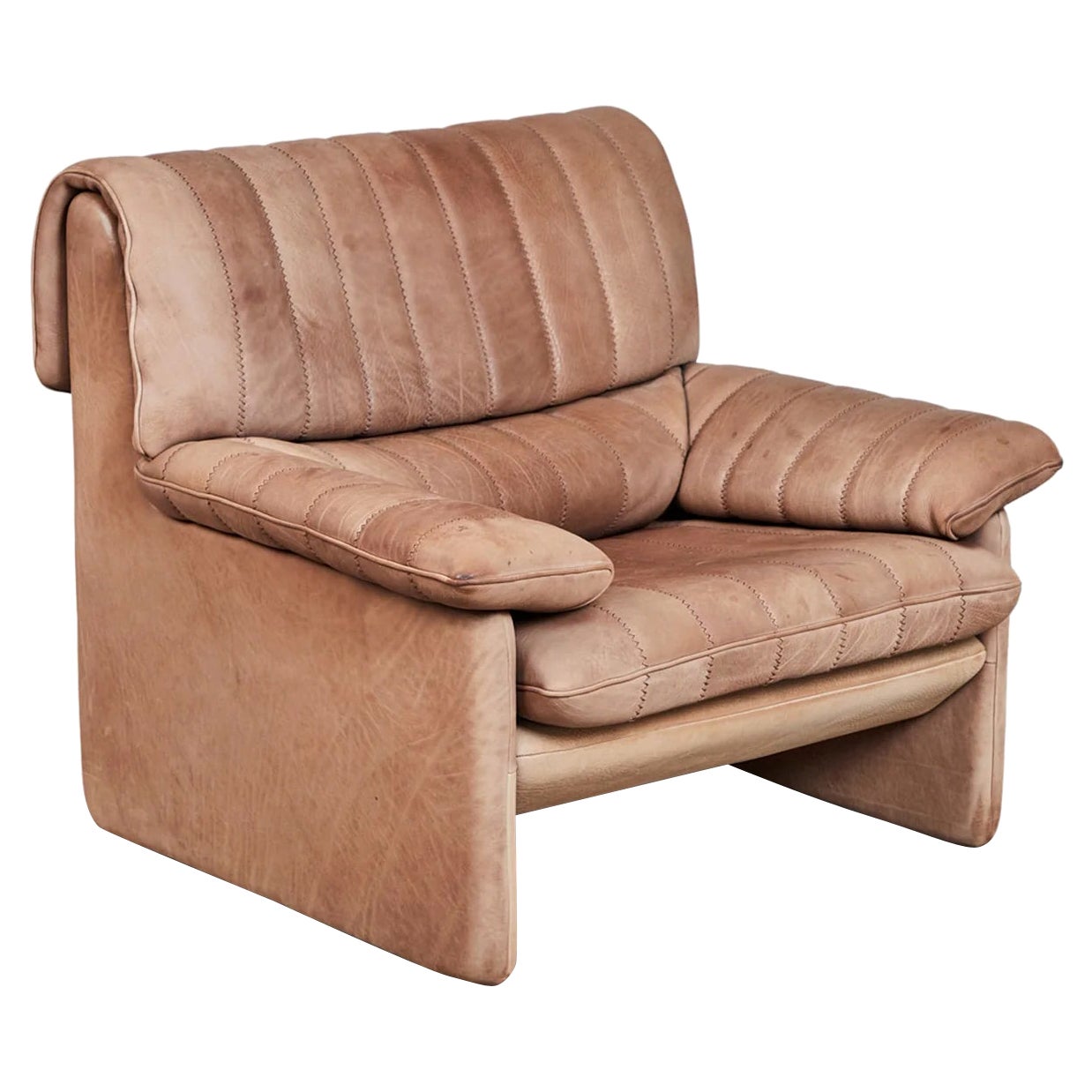 Sedia lounge De Sede 86 in pelle marrone patinata