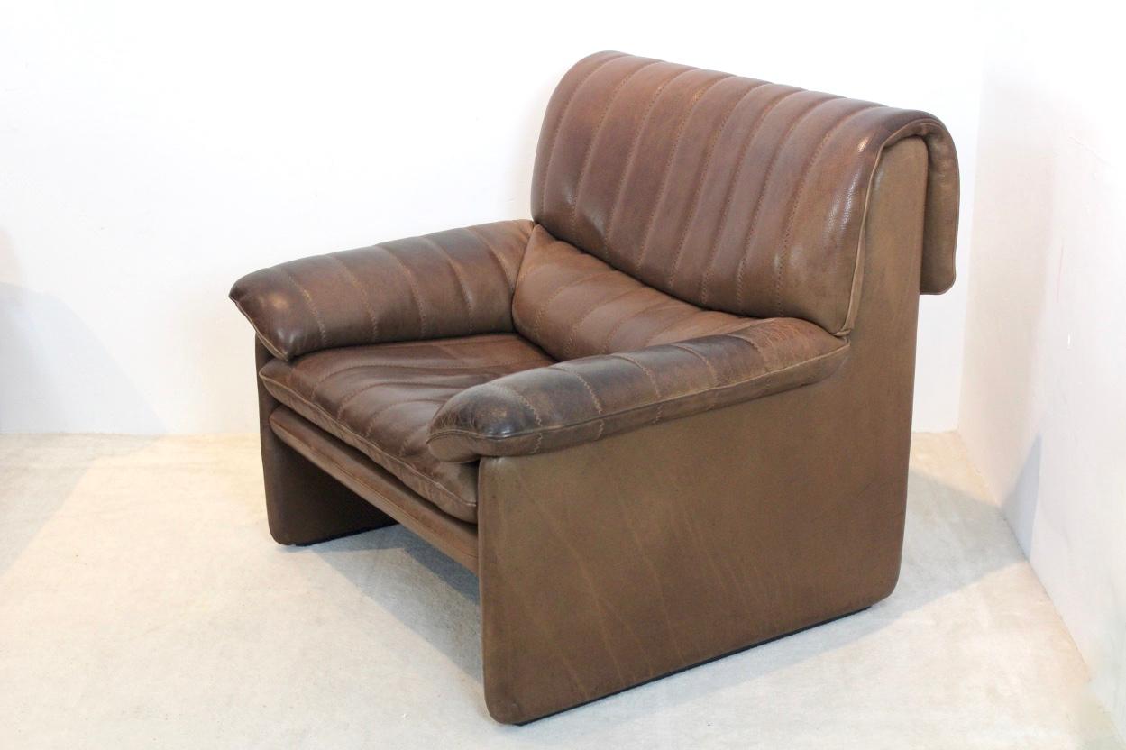 Mid-Century Modern De Sede DS-86 Lounge Chair in Soft Thick Brown Neck Leather