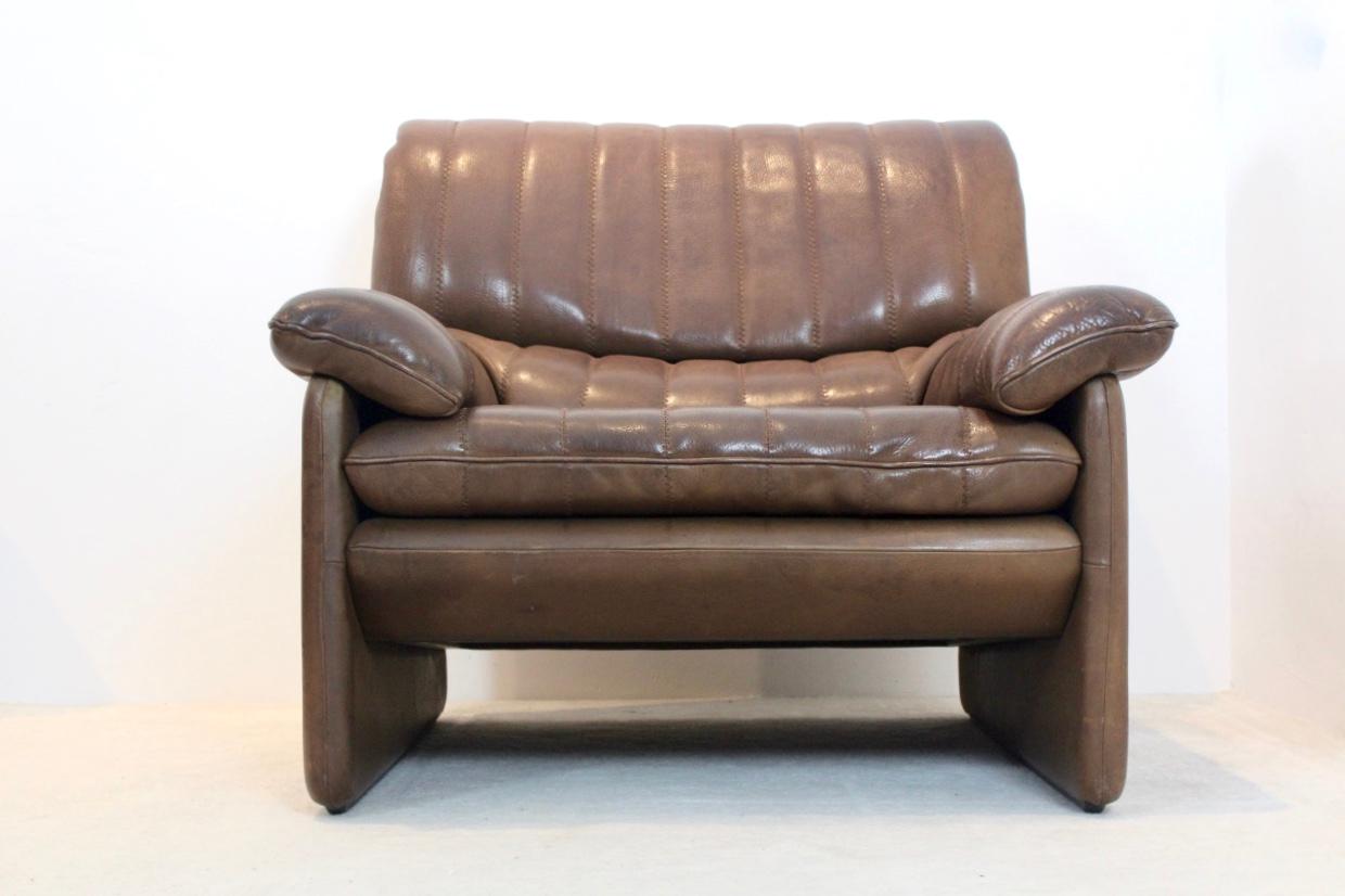 Swiss De Sede DS-86 Lounge Chair in Soft Thick Brown Neck Leather
