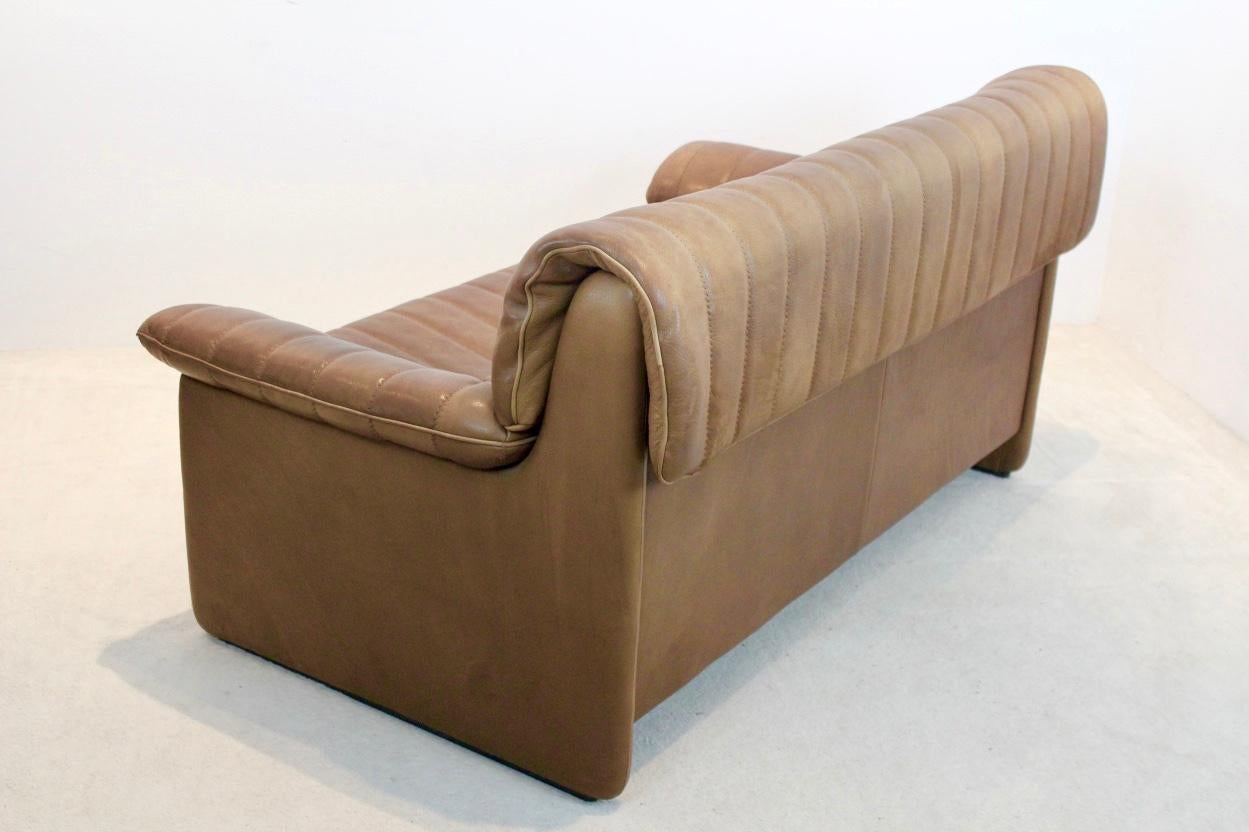Mid-Century Modern De Sede DS-86 Two-Seat Sofa in Soft Thick Brown Neck Leather