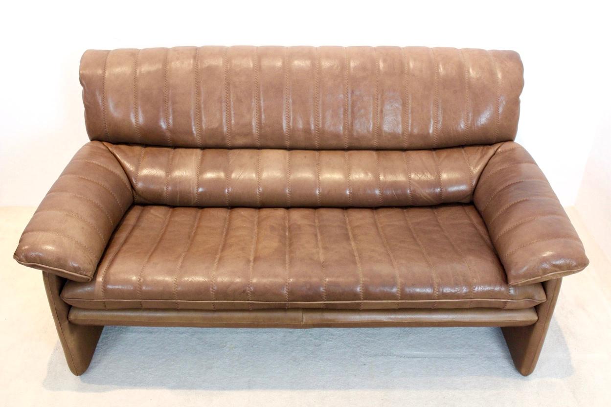 20th Century De Sede DS-86 Two-Seat Sofa in Soft Thick Brown Neck Leather