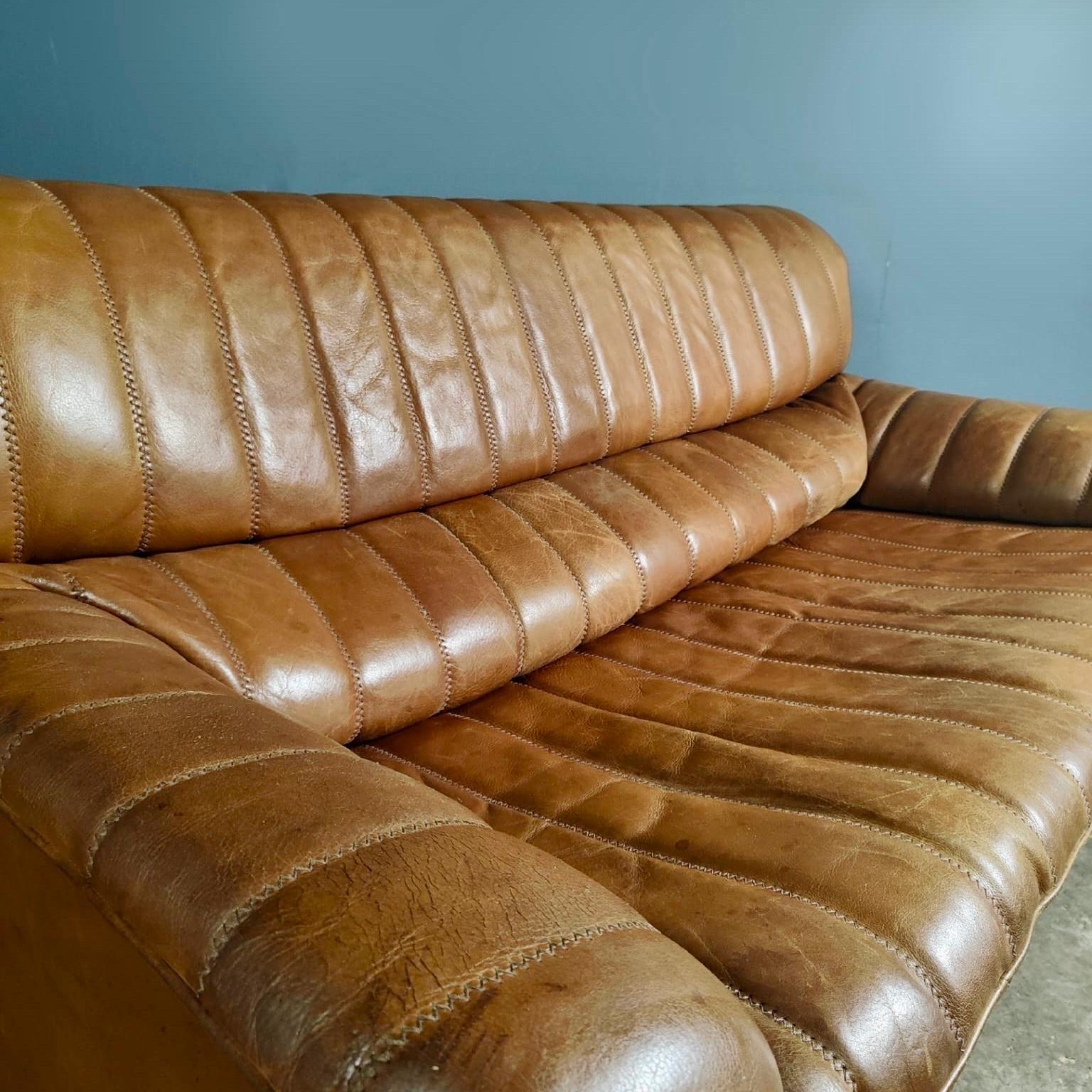 Swiss De Sede DS-86 Two Seater Brown Leather Sofa Mid Century Vintage Retro MCM