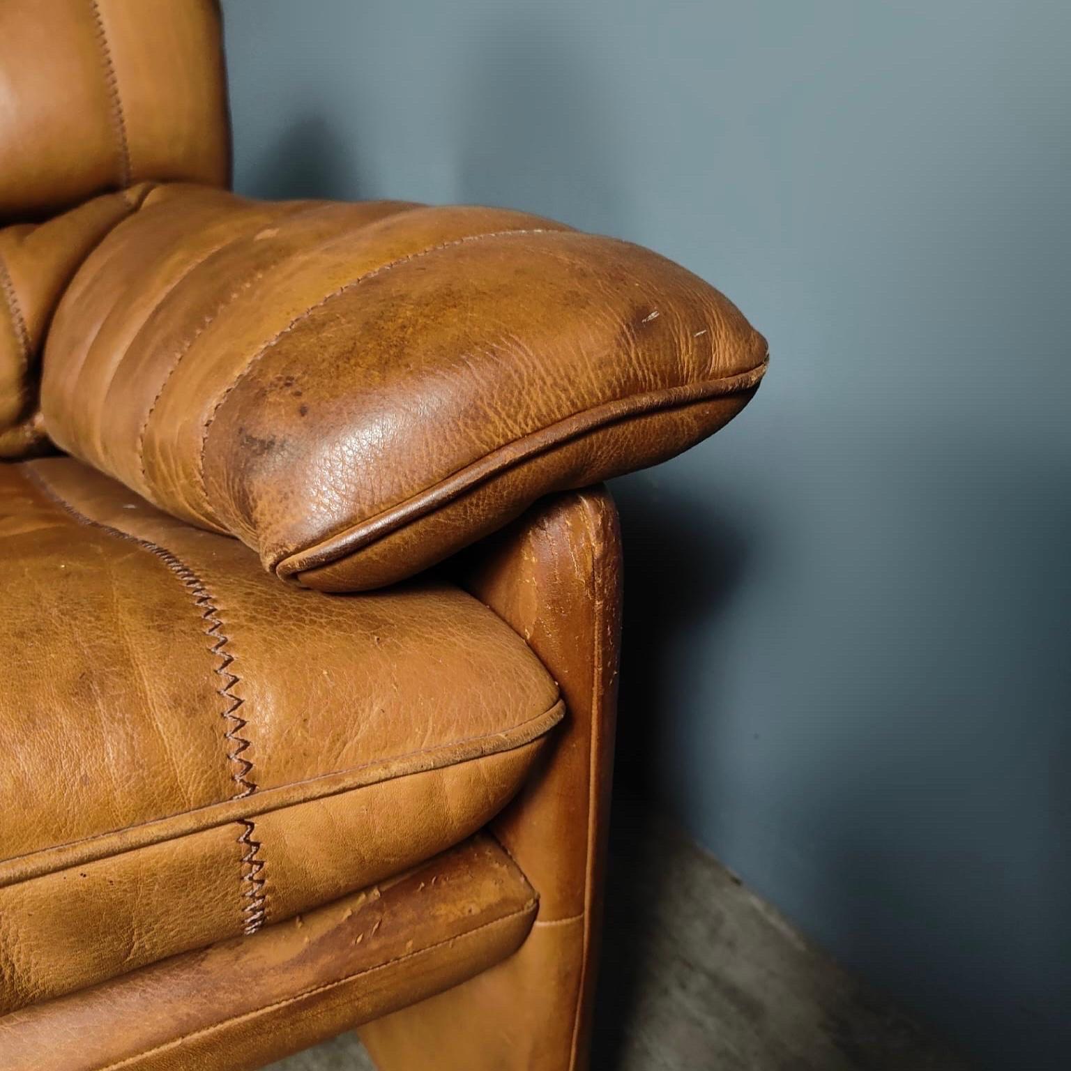 Late 20th Century De Sede DS-86 Two Seater Brown Leather Sofa Mid Century Vintage Retro MCM