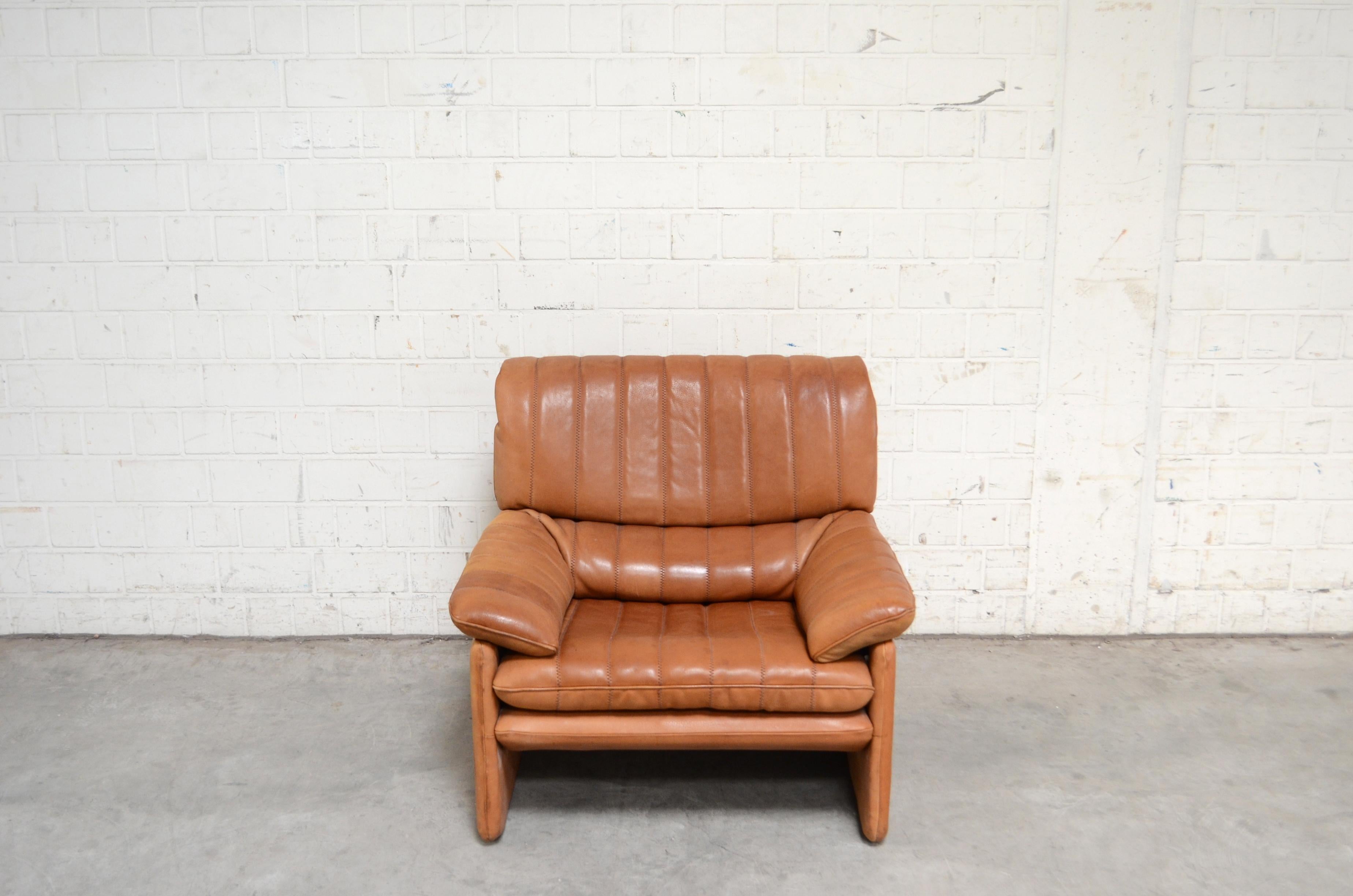 Modern De Sede DS 86 Vintage Cognac Neck Leather Armchair