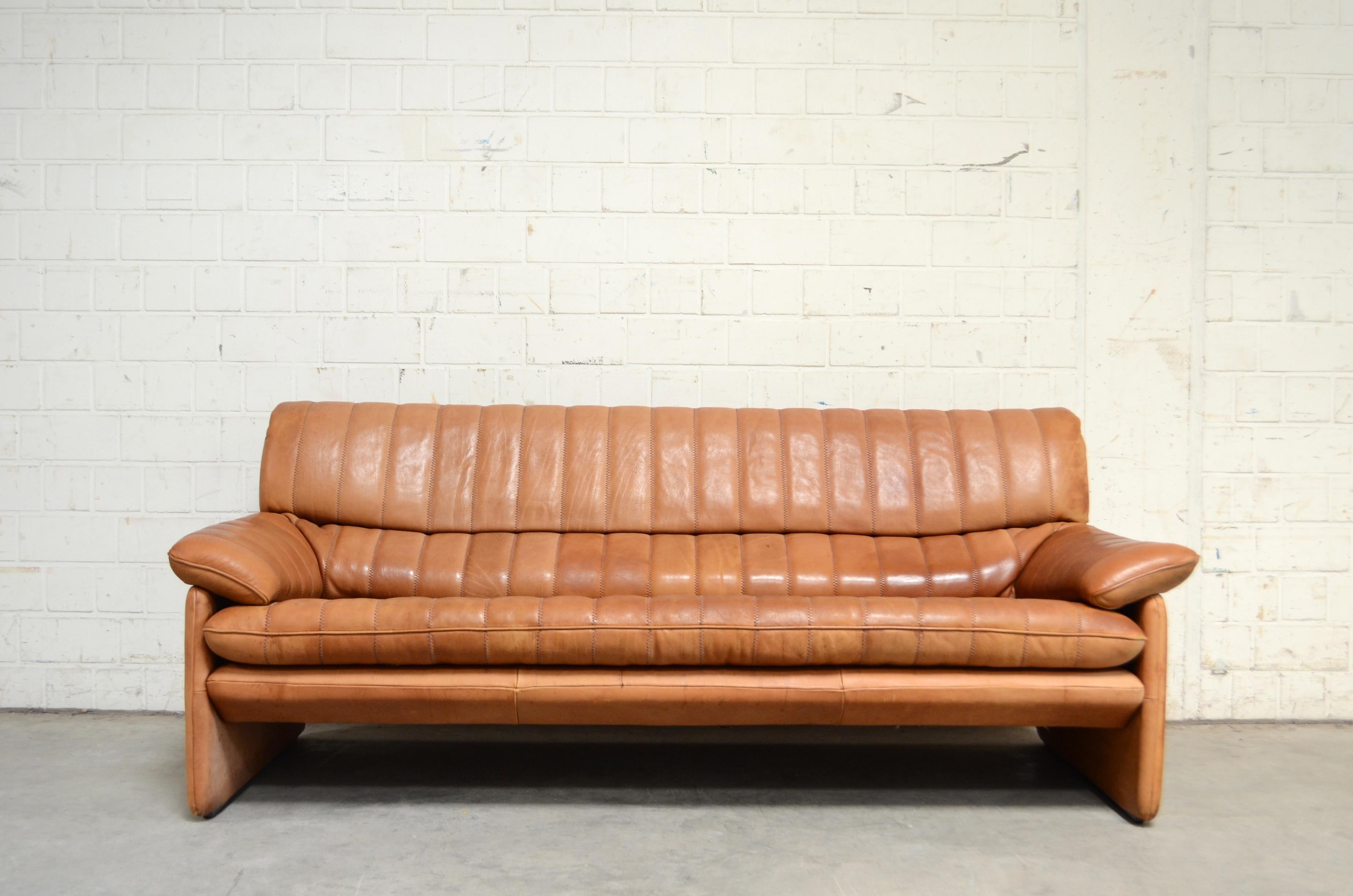 Vintage leather Sofa by De Sede.
Model Ds 86.
Thick neck leather with beautiful cognac color.
Great comfort.
With patina.
De Sede is a Switzerland furniture company that creates leather furniture with premium quality.
We also have a 2seater