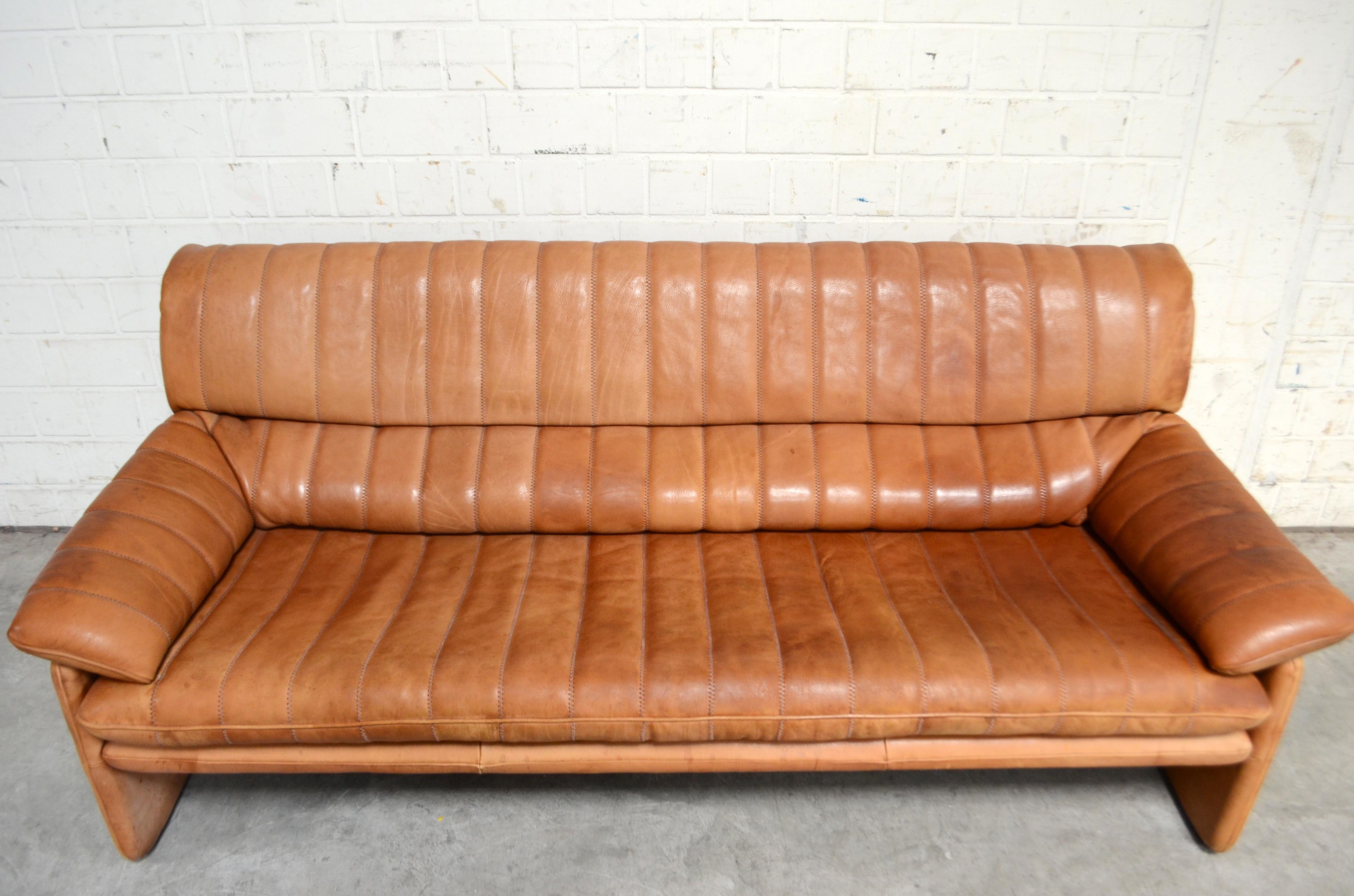 Moderne De Sede Canapé vintage en cuir à col cognac DS 86