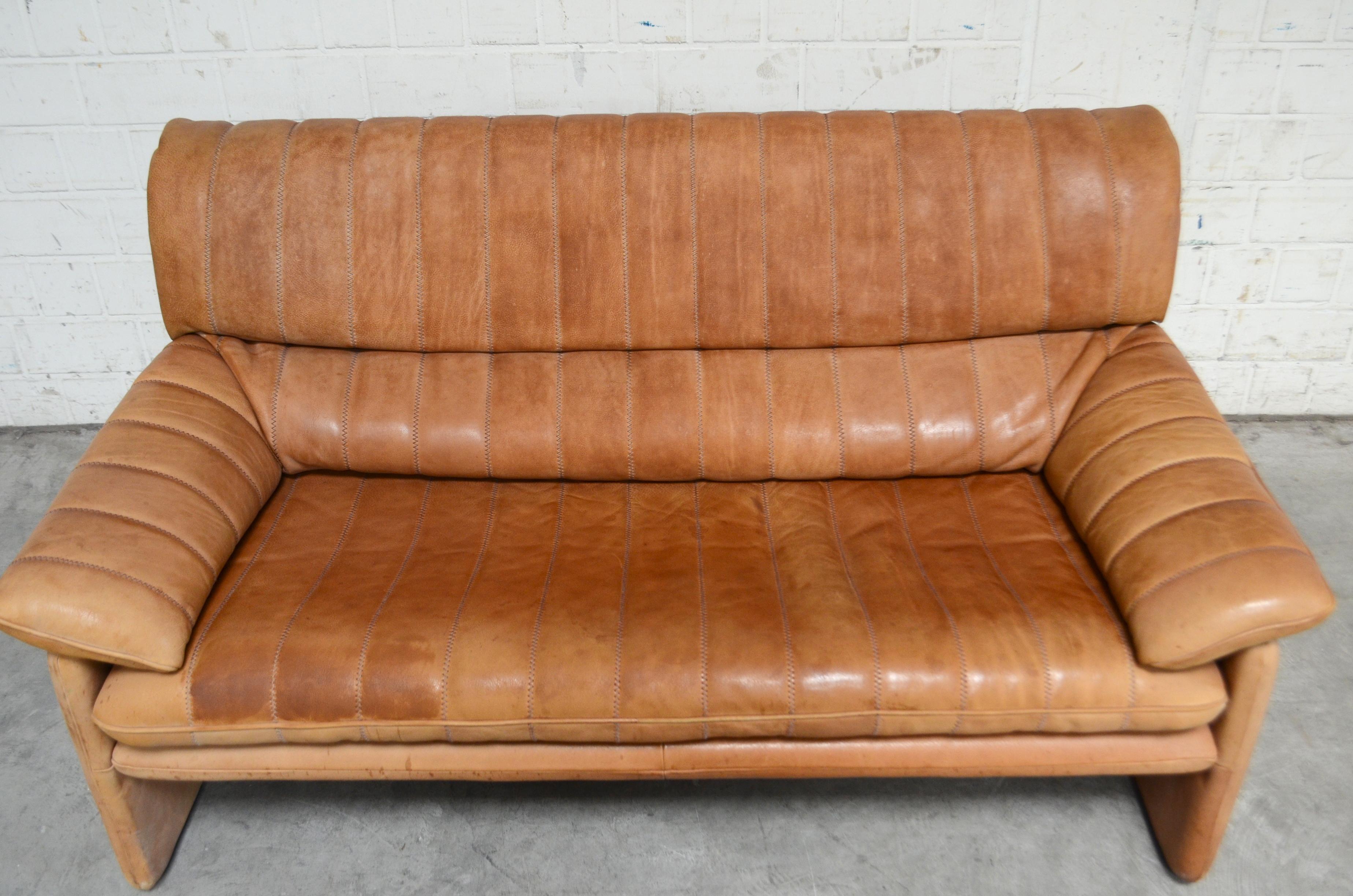 Modern De Sede DS 86 Vintage Cognac Neck Leather Sofa