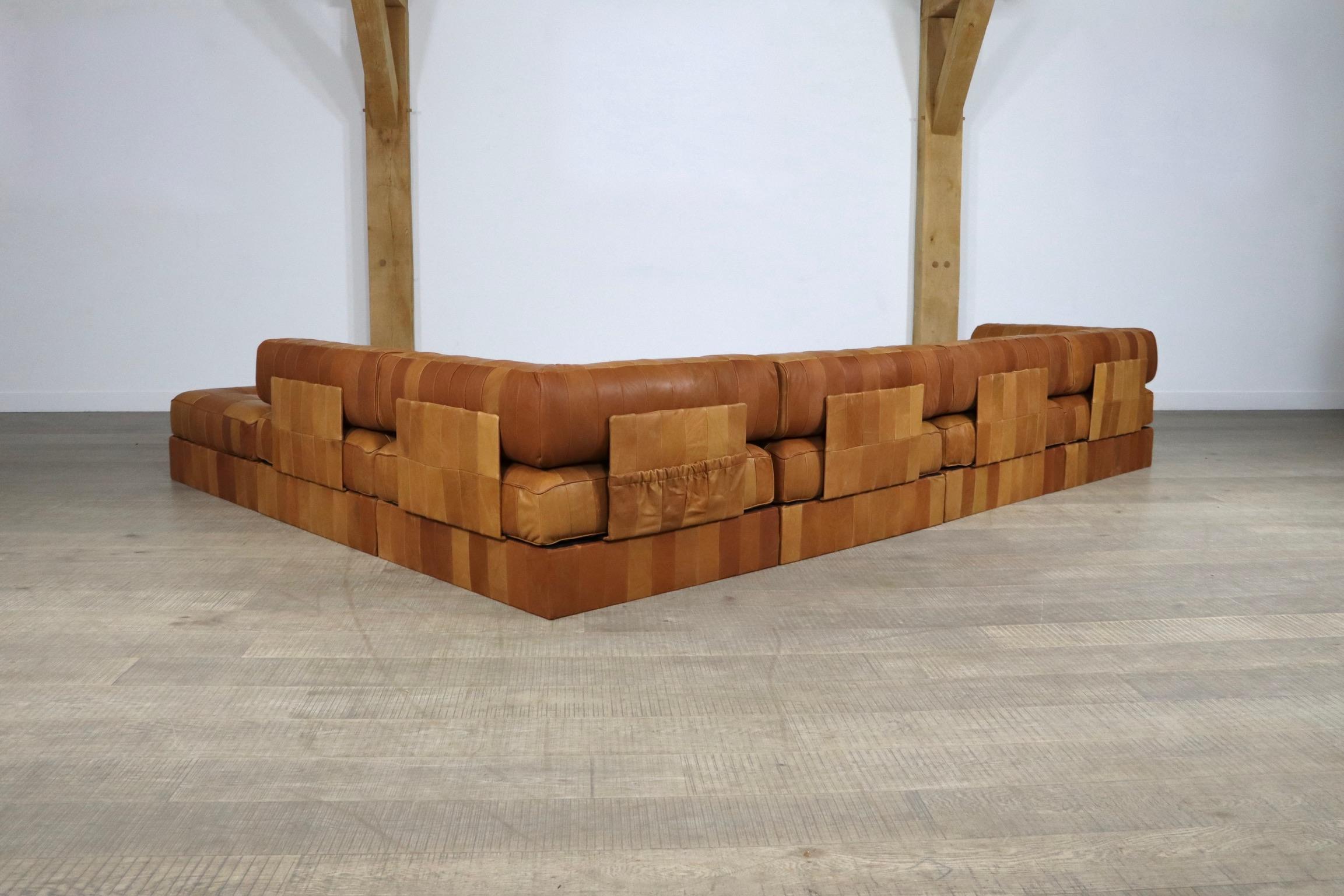 De Sede DS-88 Cognac Patchwork Leather Sofa, Switzerland, 1970s 6