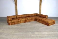 Cognacfarbenes Patchwork-Leder-Sofa DS-88 von De Sede, Schweiz, 1970er Jahre