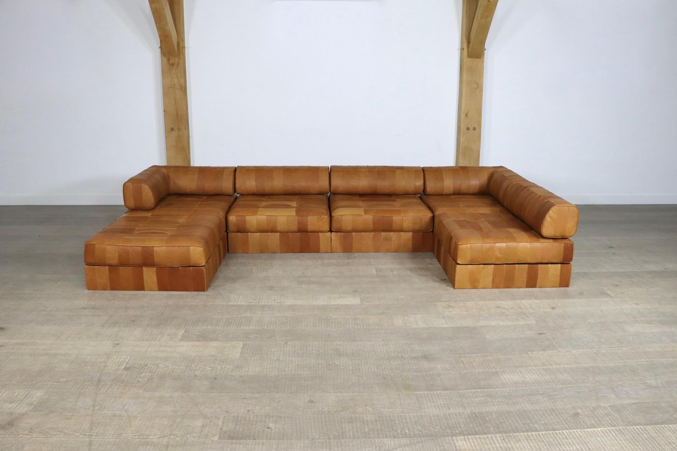 Mid-20th Century De Sede DS-88 Cognac Patchwork Leather Sofa, Switzerland, 1970s