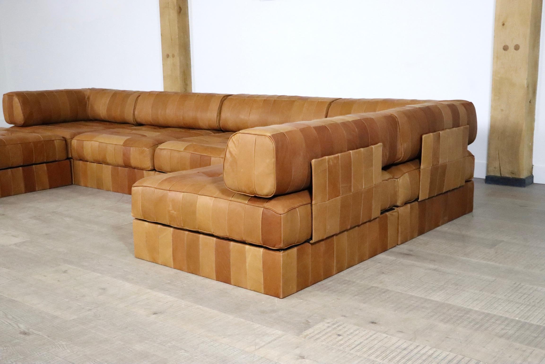 De Sede DS-88 Cognac Patchwork Leather Sofa, Switzerland, 1970s 1