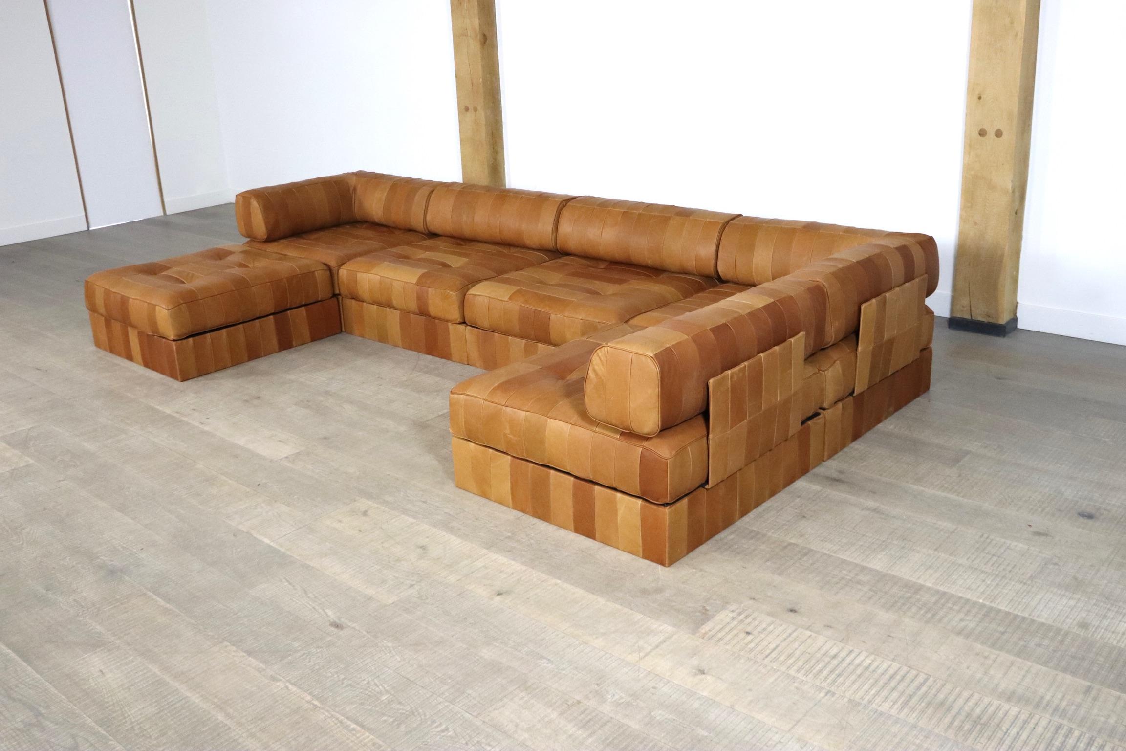 De Sede DS-88 Cognac Patchwork Leather Sofa, Switzerland, 1970s 2