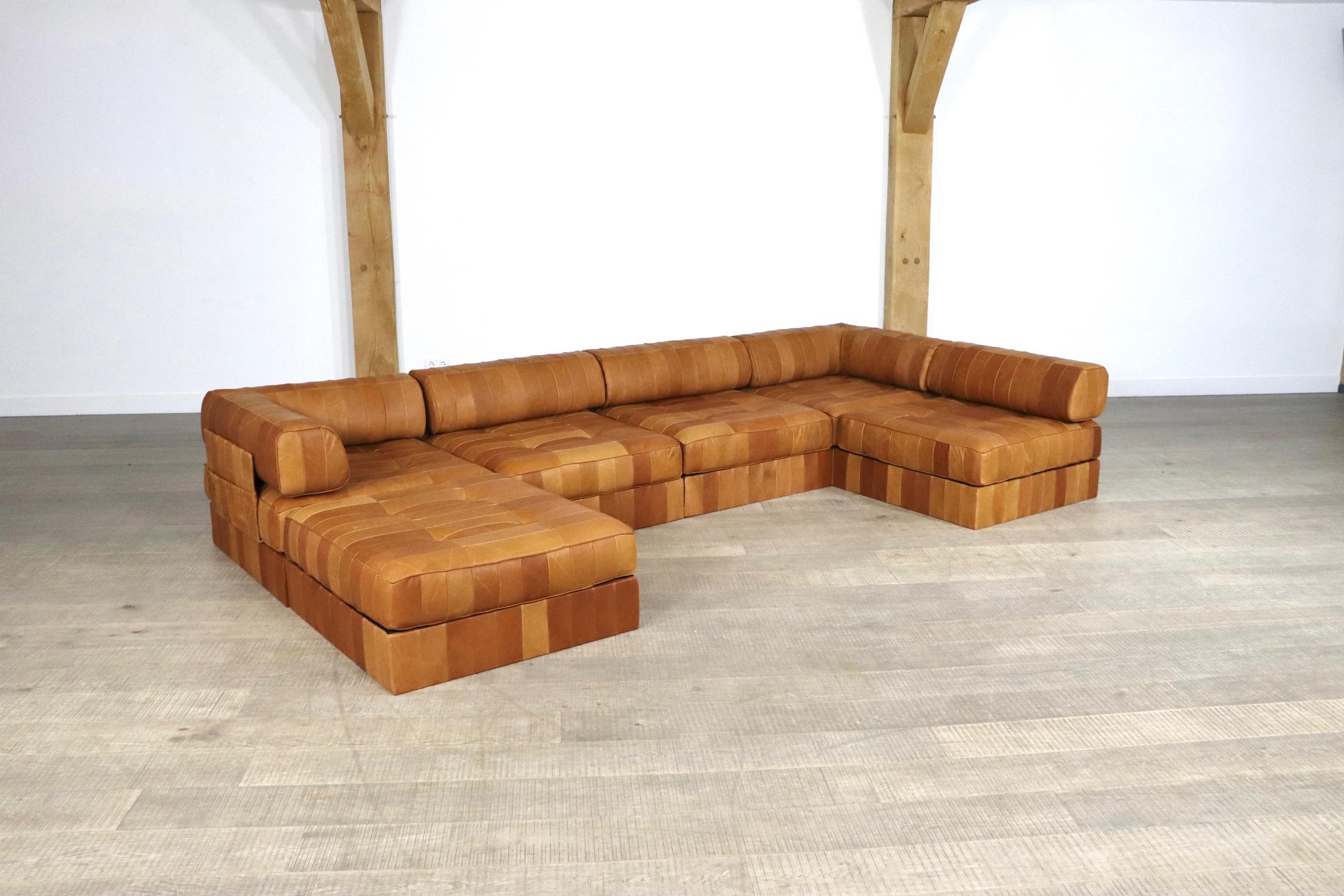 De Sede DS-88 Cognac Patchwork Leather Sofa, Switzerland, 1970s 3
