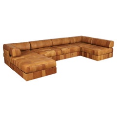 De Sede DS-88 Cognac Patchwork Leather Sofa, Switzerland, 1970s