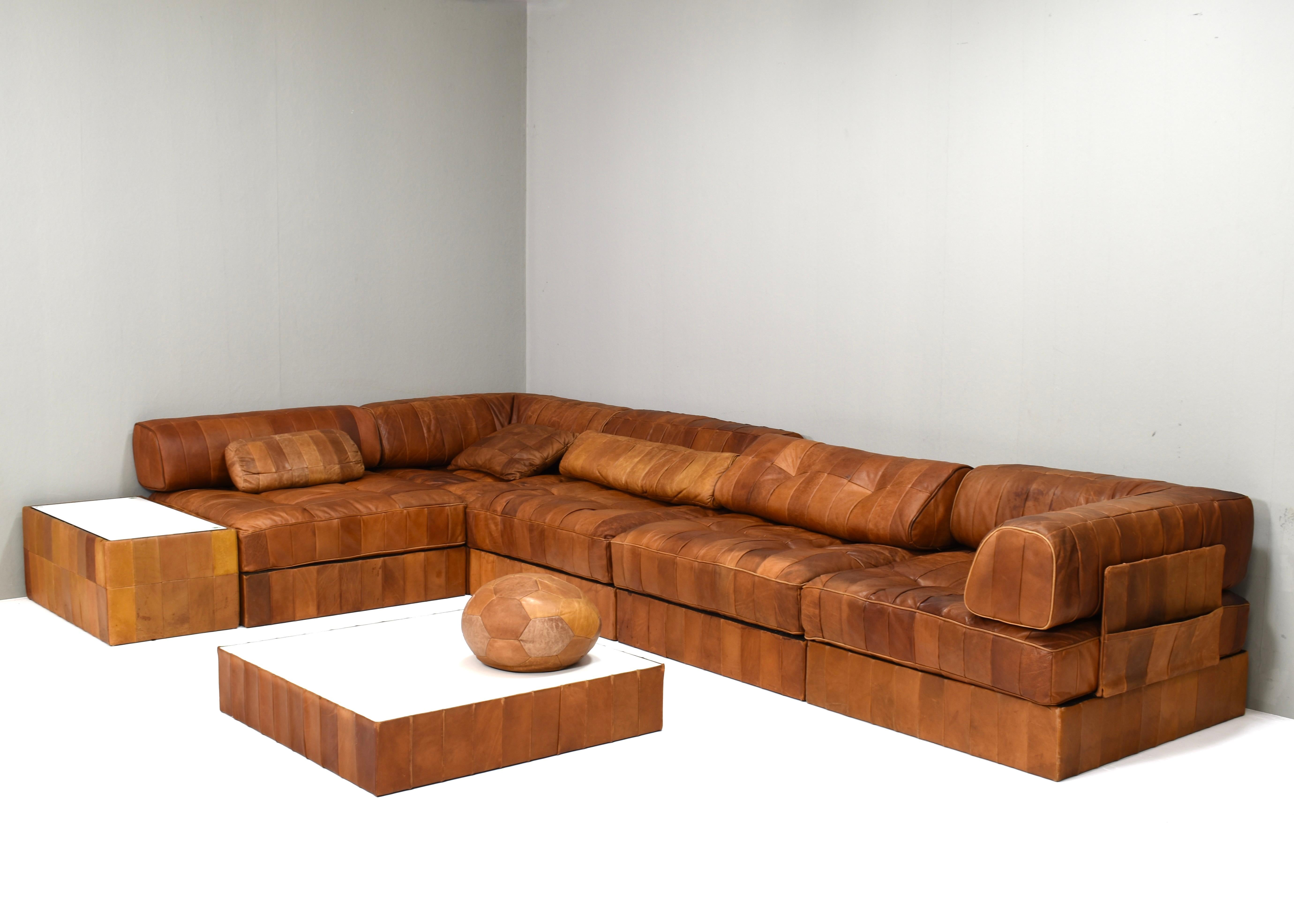 Suisse De Sede DS-88 Landscape Sectional Sofa in Cognac Tan Leather, Switzerland 1970's en vente