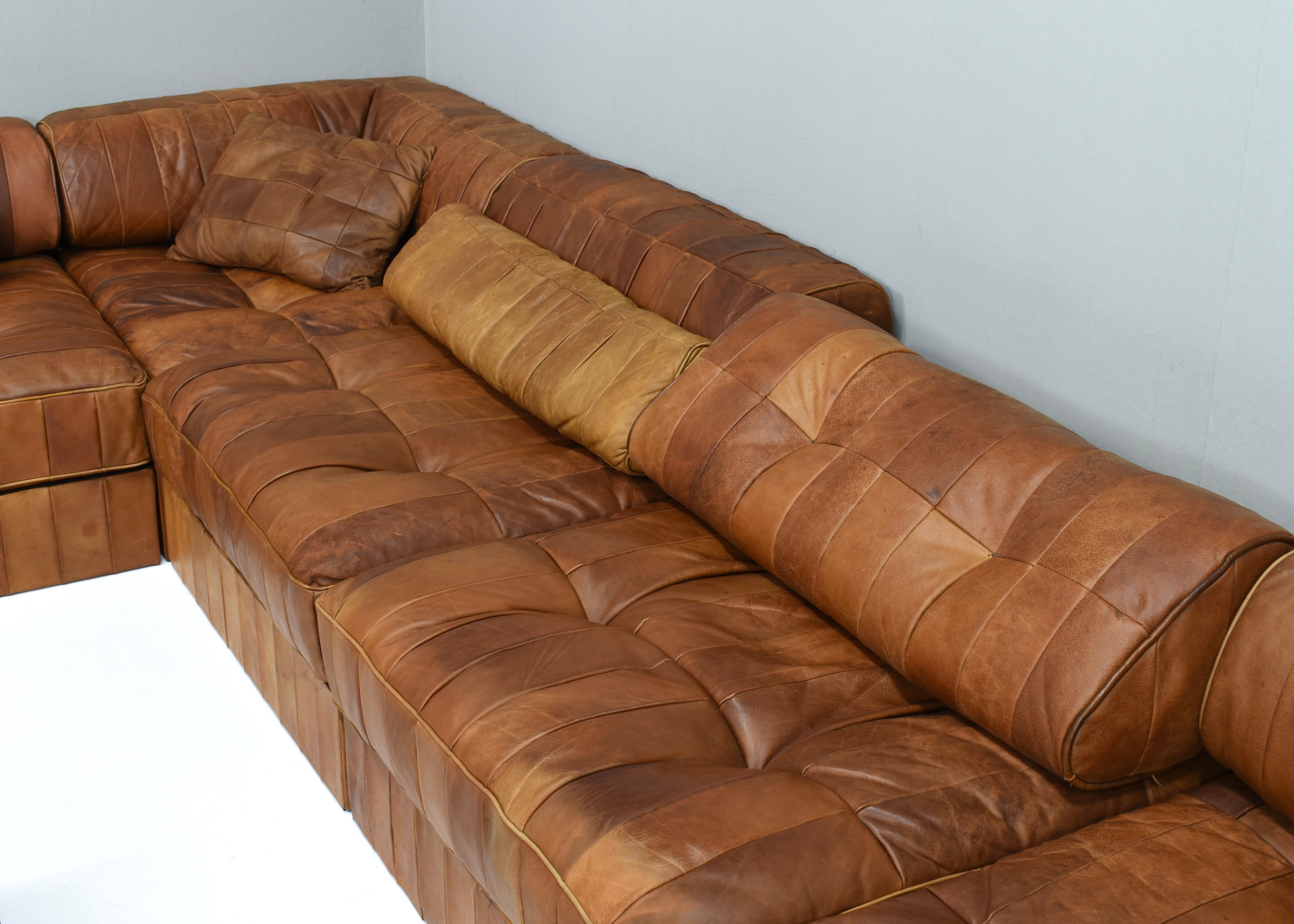 Fin du 20e siècle De Sede DS-88 Landscape Sectional Sofa in Cognac Tan Leather, Switzerland 1970's en vente