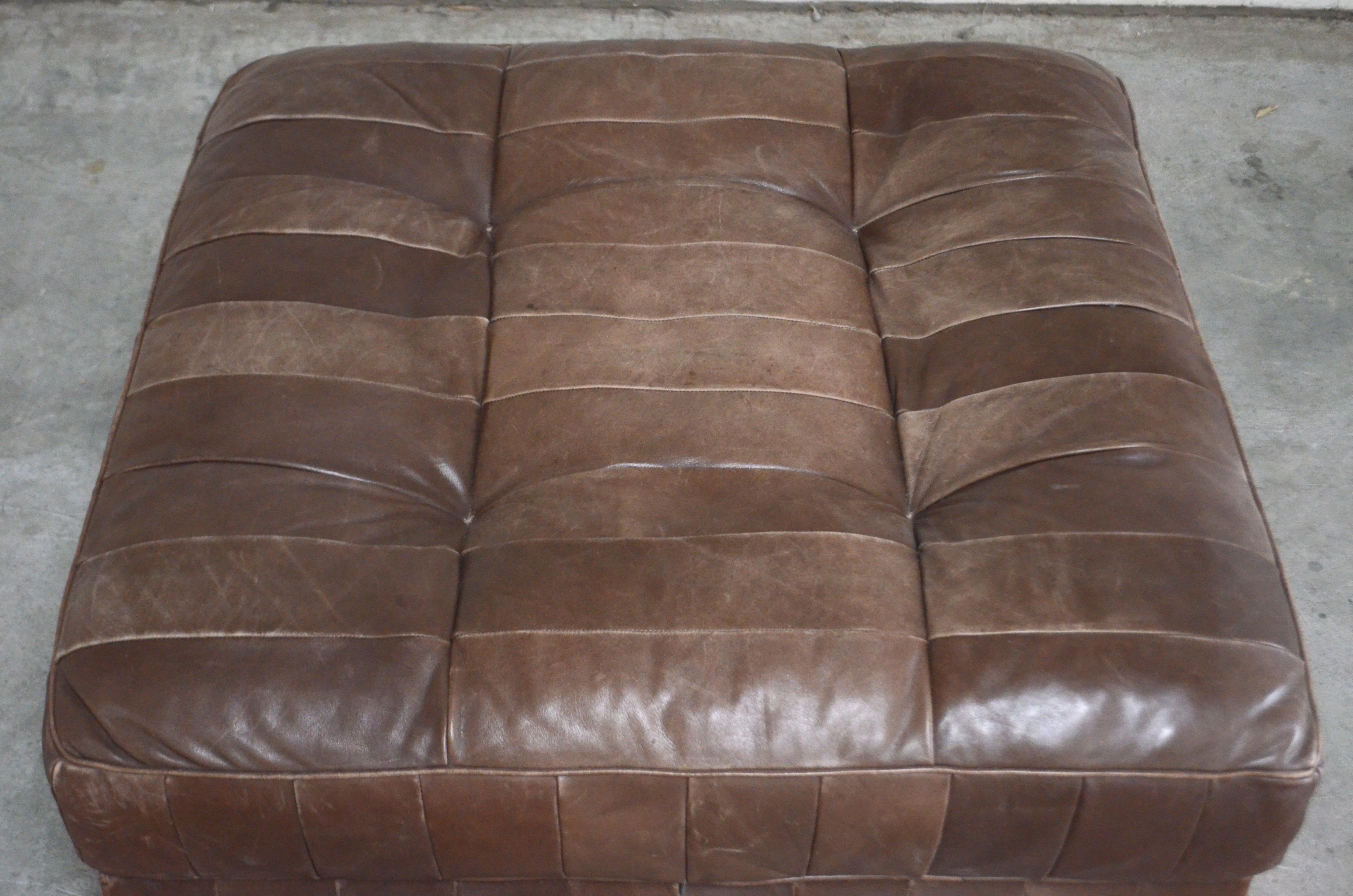 Mid-Century Modern De Sede DS 88 Leather Ottoman or Pouf Patchwork Brown