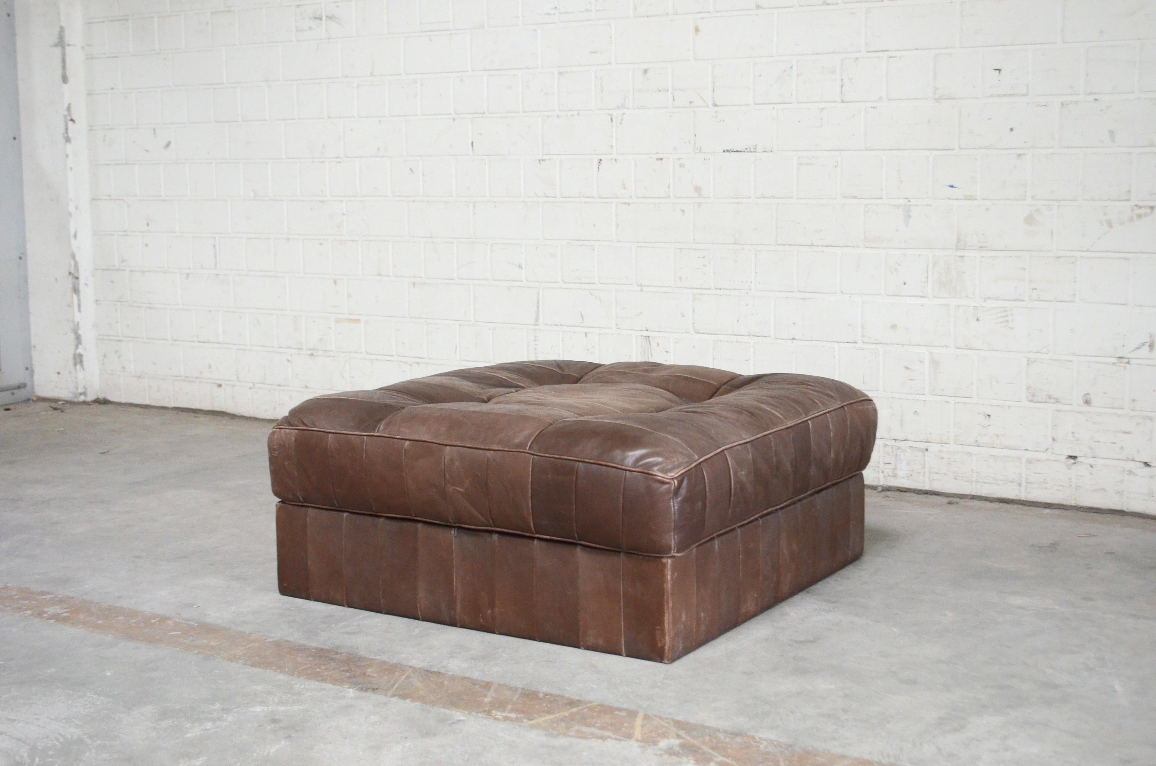 Swiss De Sede DS 88 Leather Ottoman or Pouf Patchwork Brown