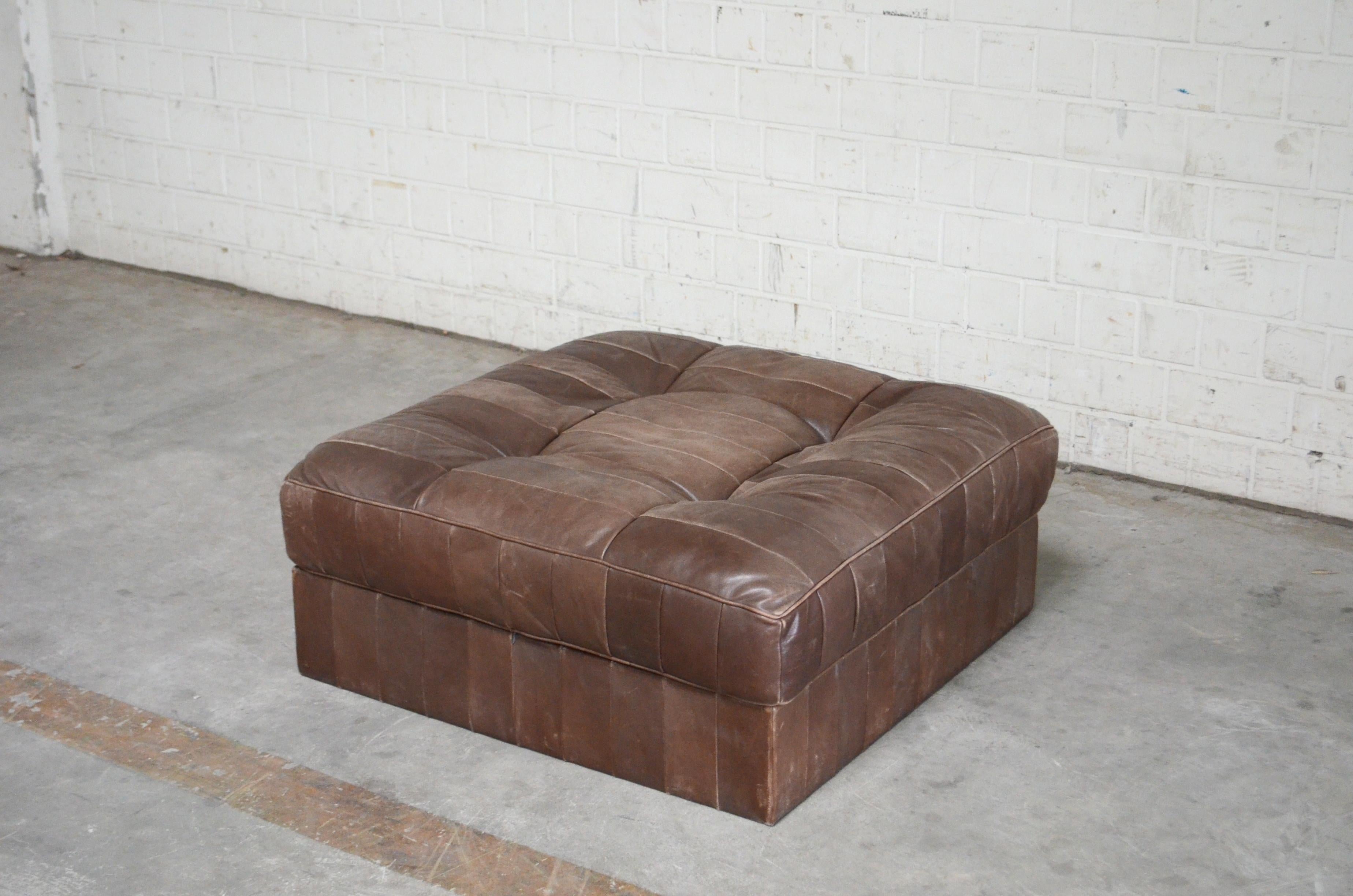 Mid-Century Modern De Sede DS 88 Leather Ottoman or Pouf Patchwork Brown