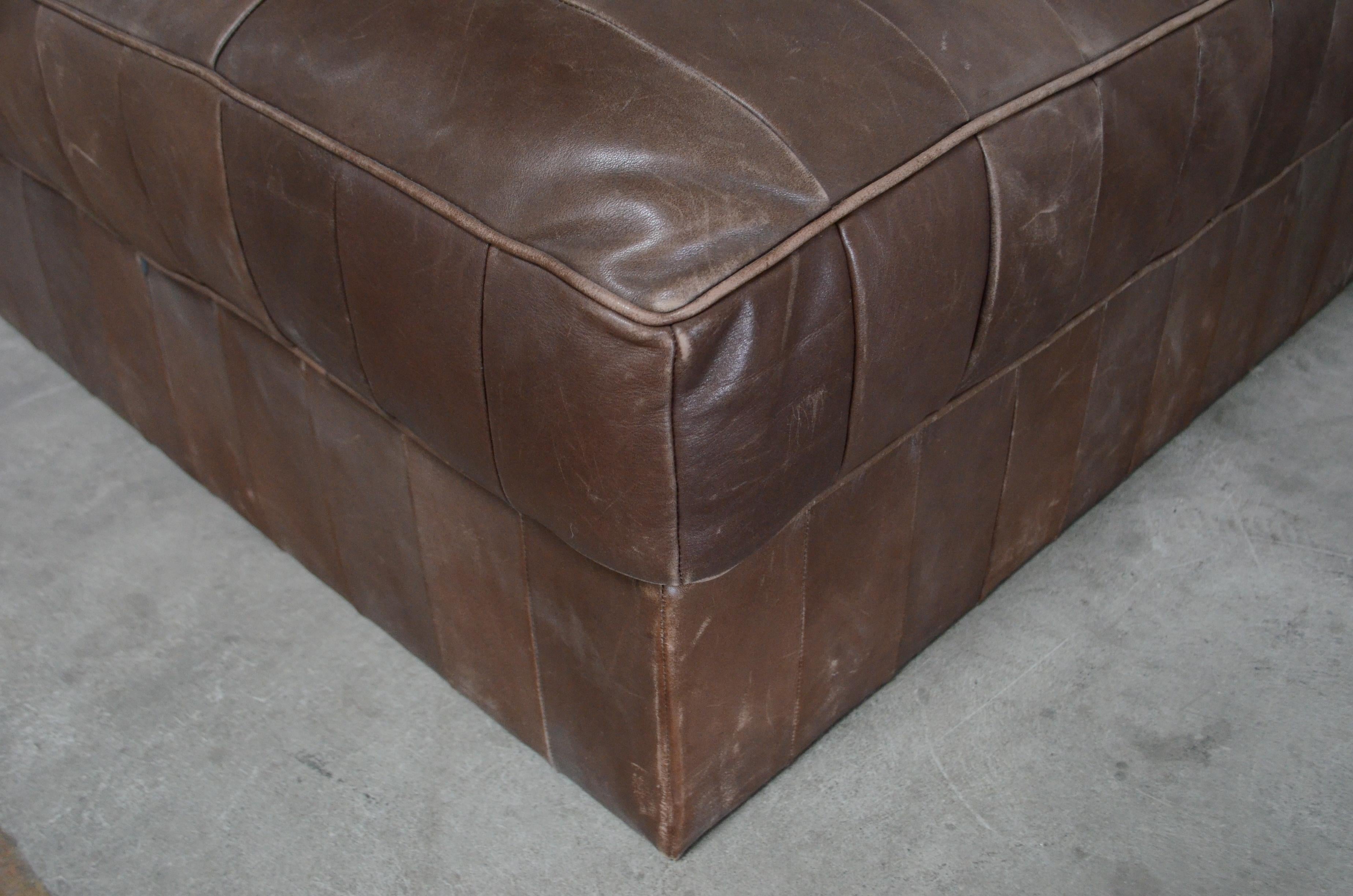 Late 20th Century De Sede DS 88 Leather Ottoman or Pouf Patchwork Brown